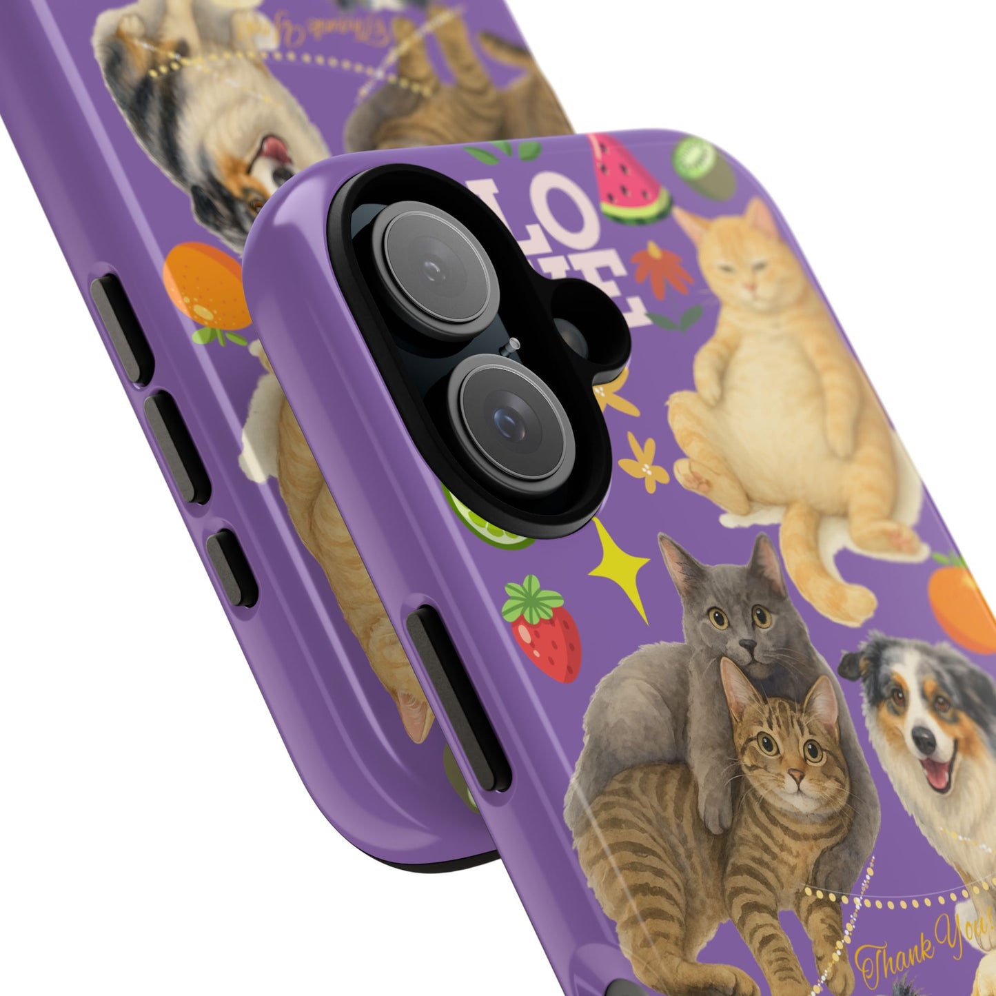 60A-4 Dog and Cat Printed Dual-Layer Phone Case In Purple – Glossy or Matte Finish – iPhone & Android Compatible
