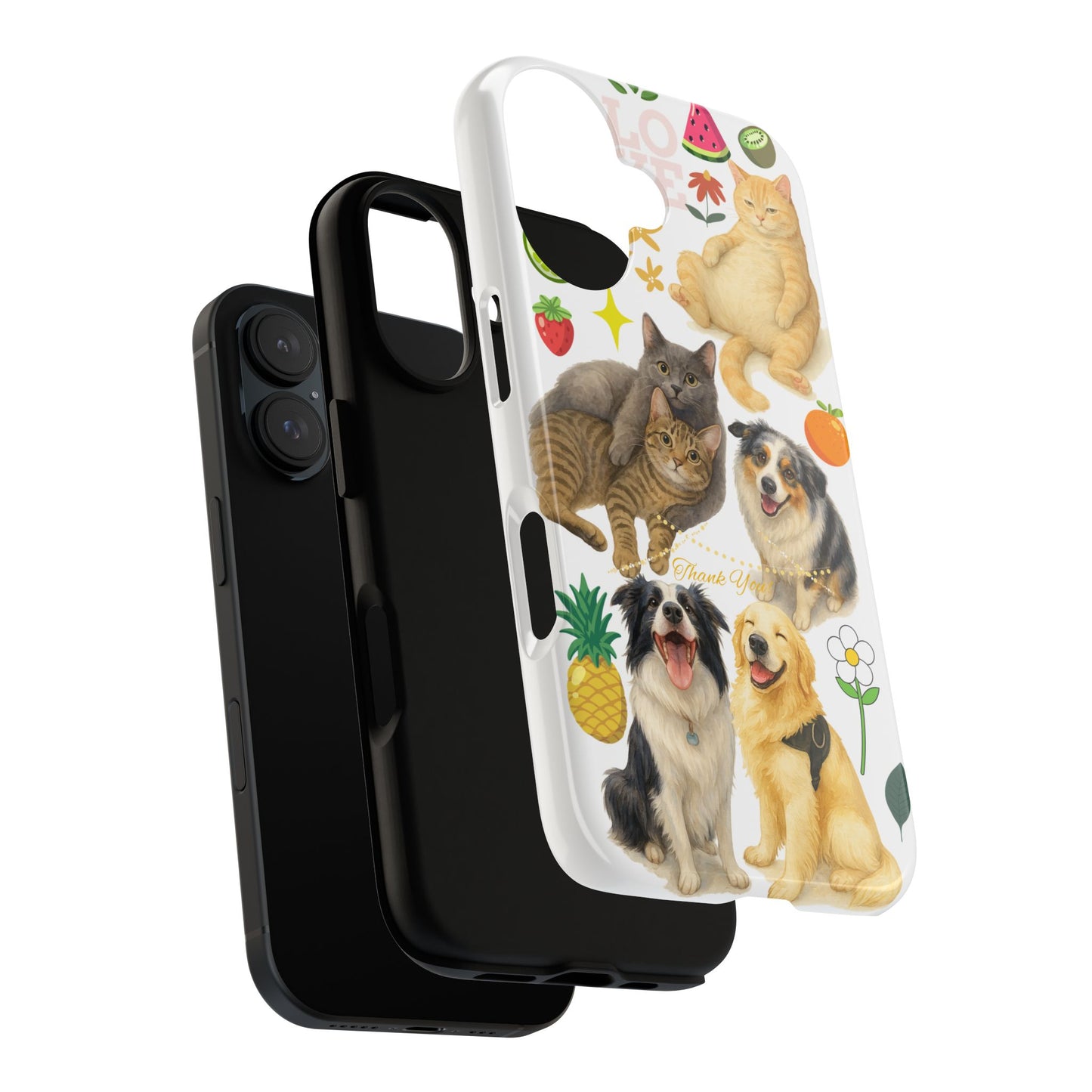 60A Dog and Cat Printed Dual-Layer Phone Case In White – Glossy or Matte Finish – iPhone & Android Compatible