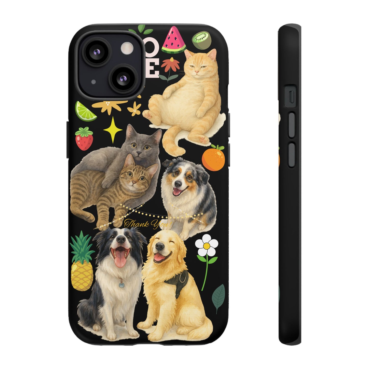60A-8 Dog and Cat Printed Dual-Layer Phone Case In Black – Glossy or Matte Finish – iPhone & Android Compatible