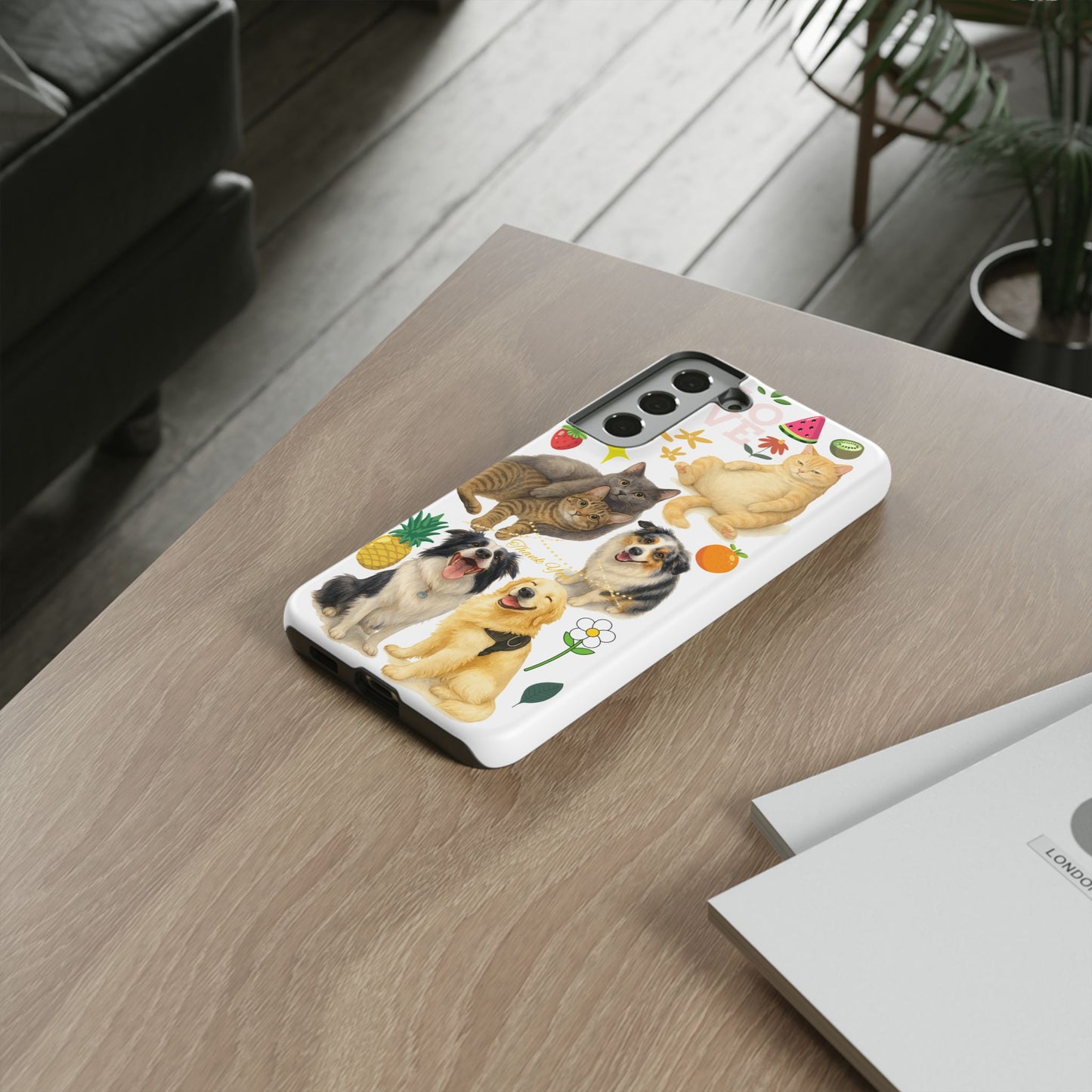 60A Dog and Cat Printed Dual-Layer Phone Case In White – Glossy or Matte Finish – iPhone & Android Compatible