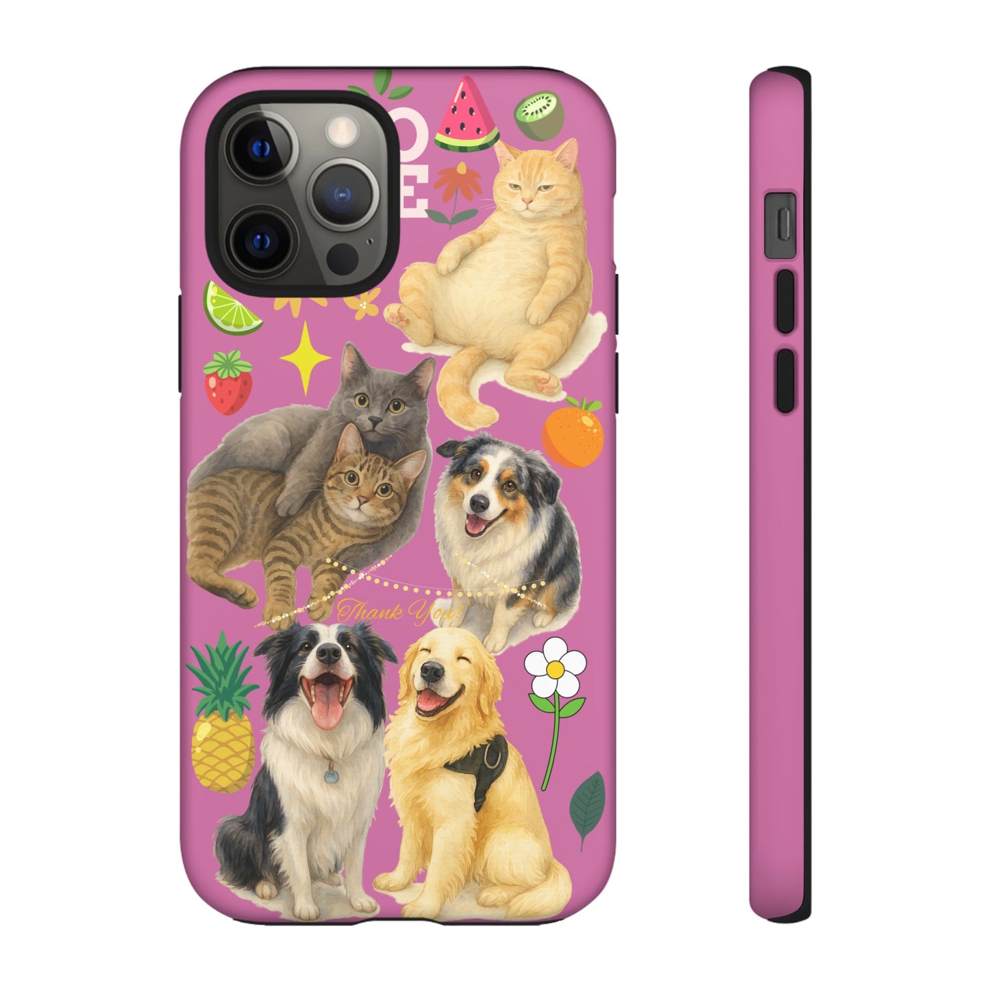 60A-2 Dog and Cat Printed Dual-Layer Phone Case In Pink – Glossy or Matte Finish – iPhone & Android Compatible