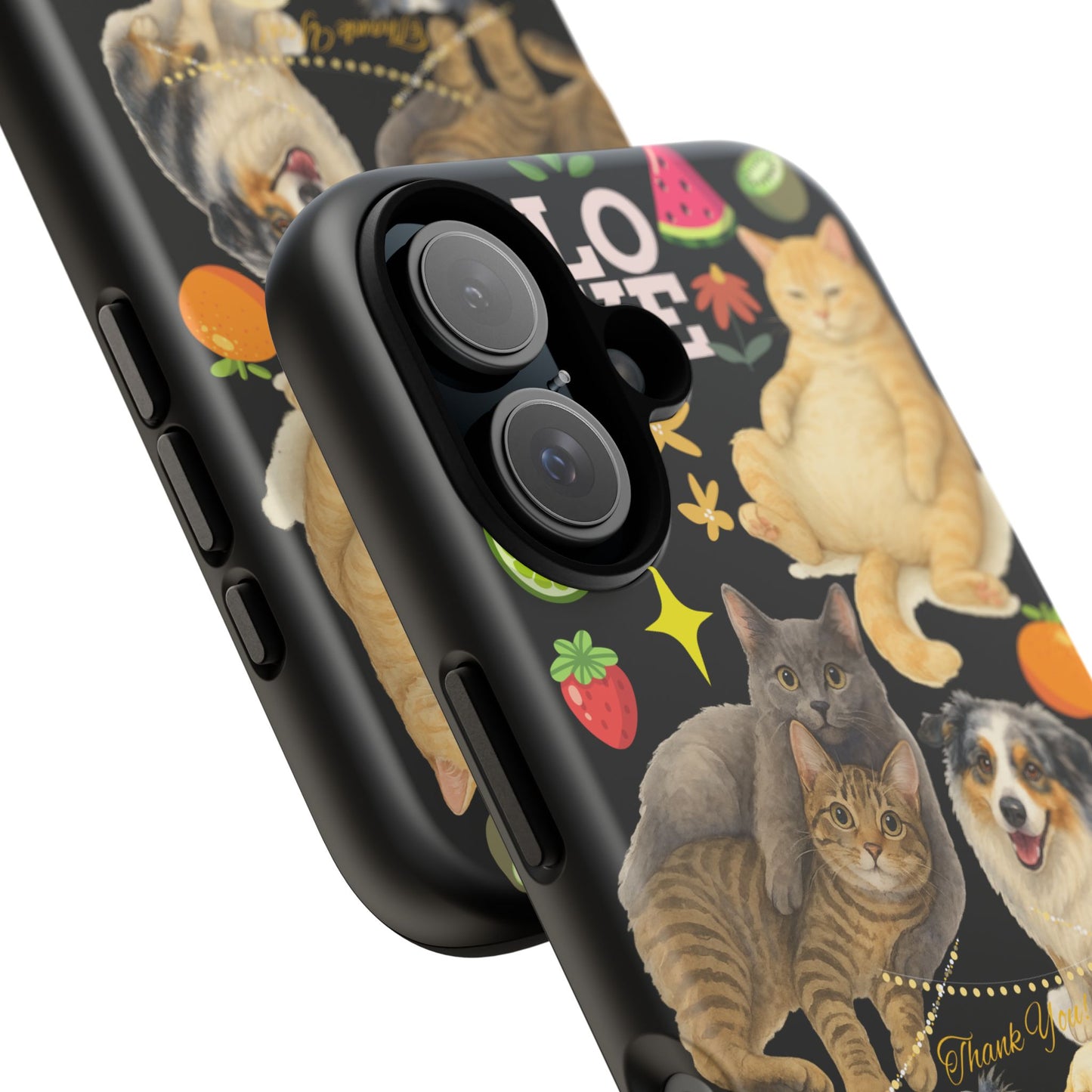 60A-8 Dog and Cat Printed Dual-Layer Phone Case In Black – Glossy or Matte Finish – iPhone & Android Compatible