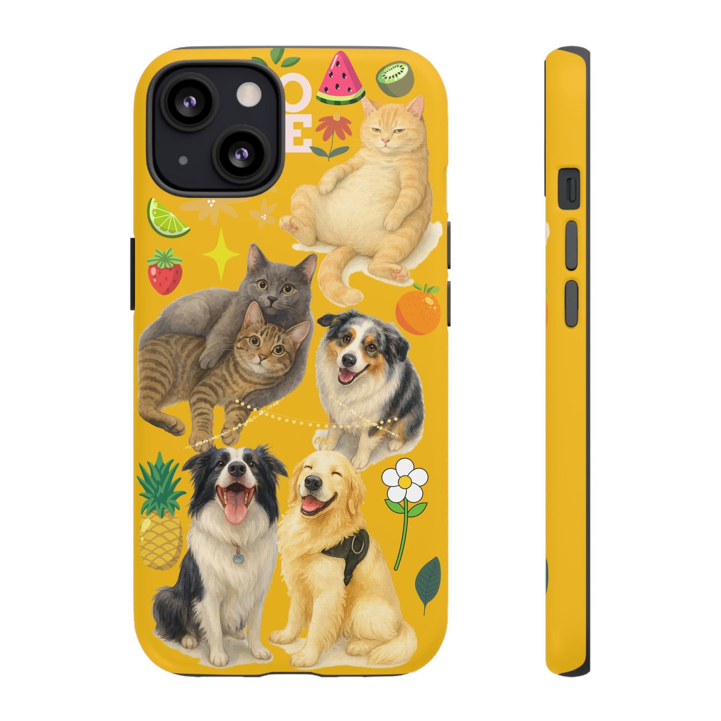 60A-5 Dog and Cat Printed Dual-Layer Phone Case In Yellow – Glossy or Matte Finish – iPhone & Android Compatible