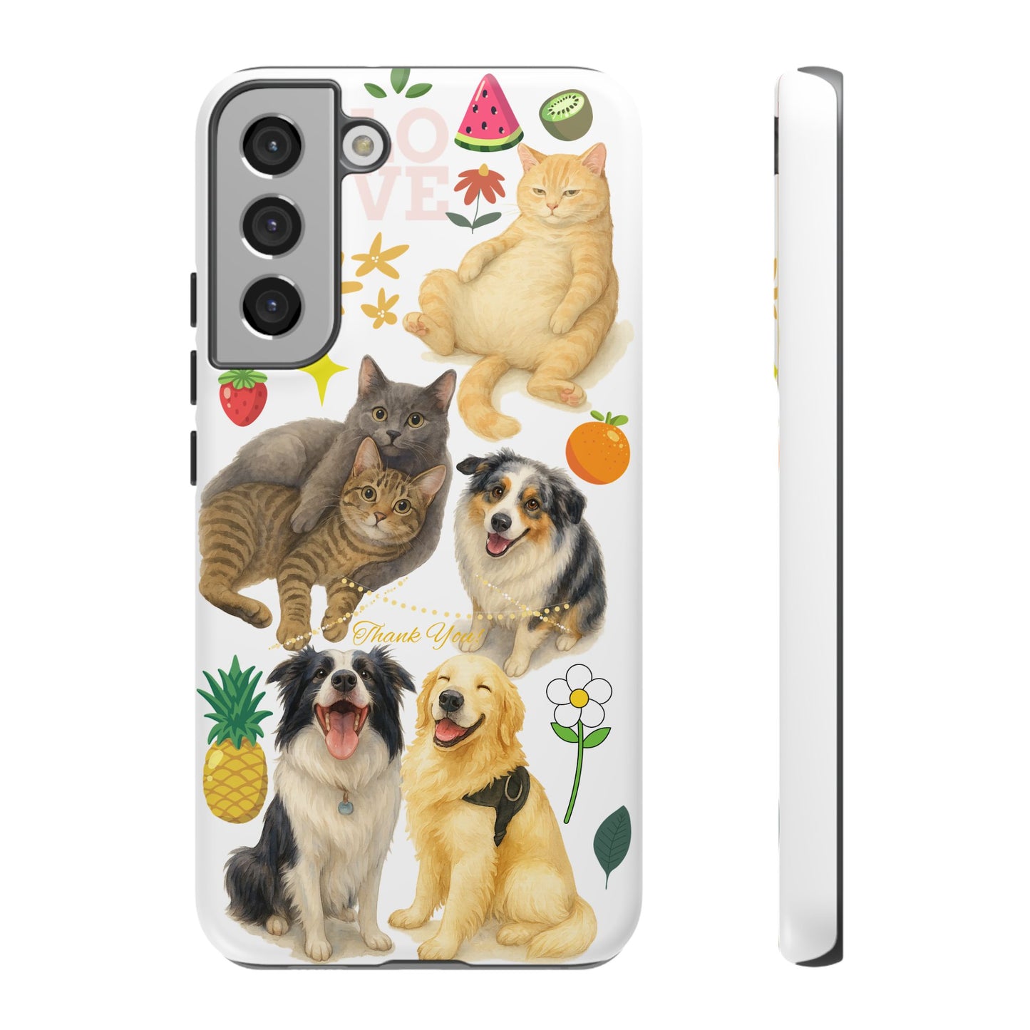 60A Dog and Cat Printed Dual-Layer Phone Case In White – Glossy or Matte Finish – iPhone & Android Compatible