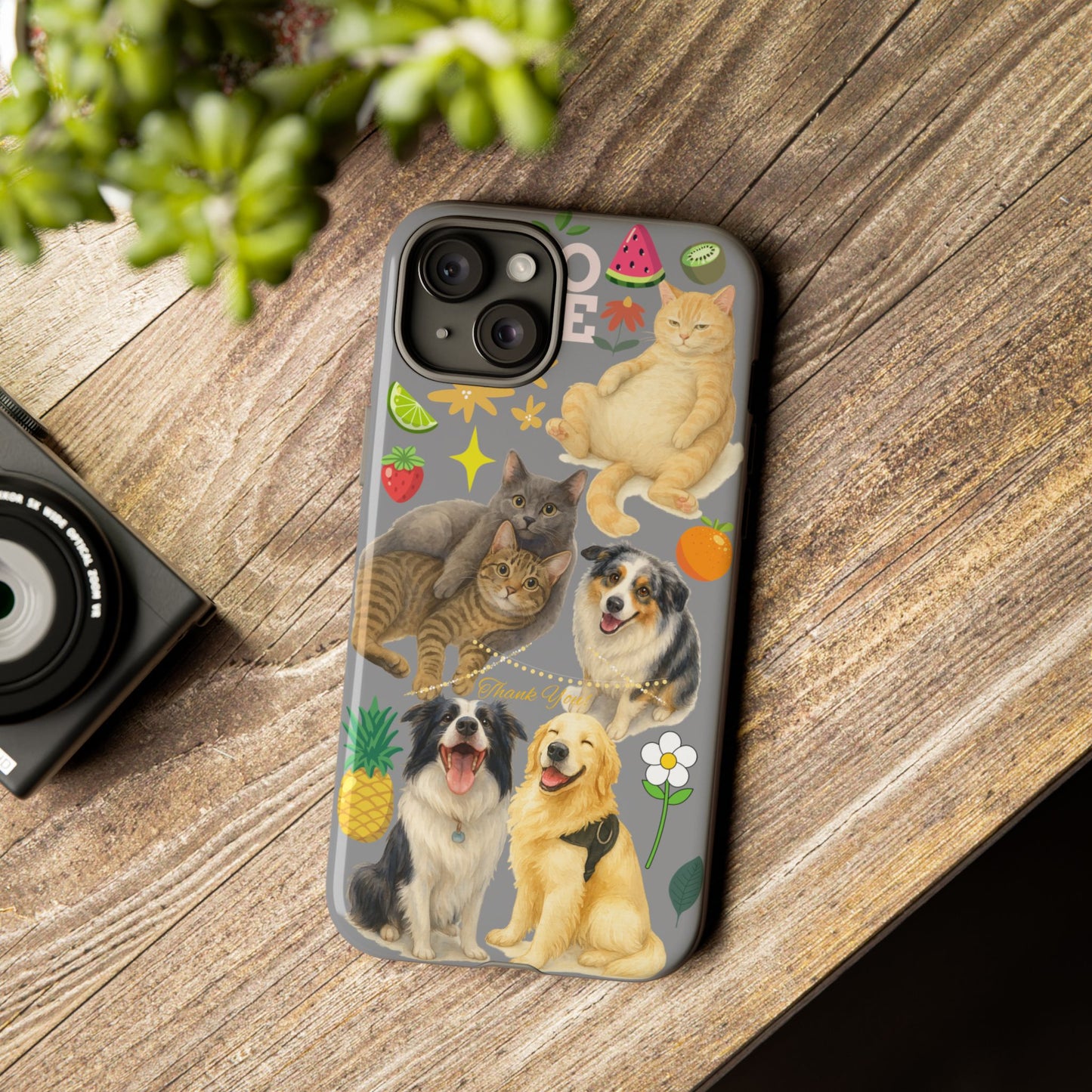 60A-3 Dog and Cat Printed Dual-Layer Phone Case In Grey – Glossy or Matte Finish – iPhone & Android Compatible