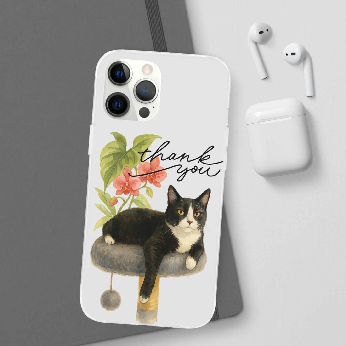 62A Cute Cat Thank You Phone Case – Flexible Matte TPU Slim Cover for iPhone & Android Gift