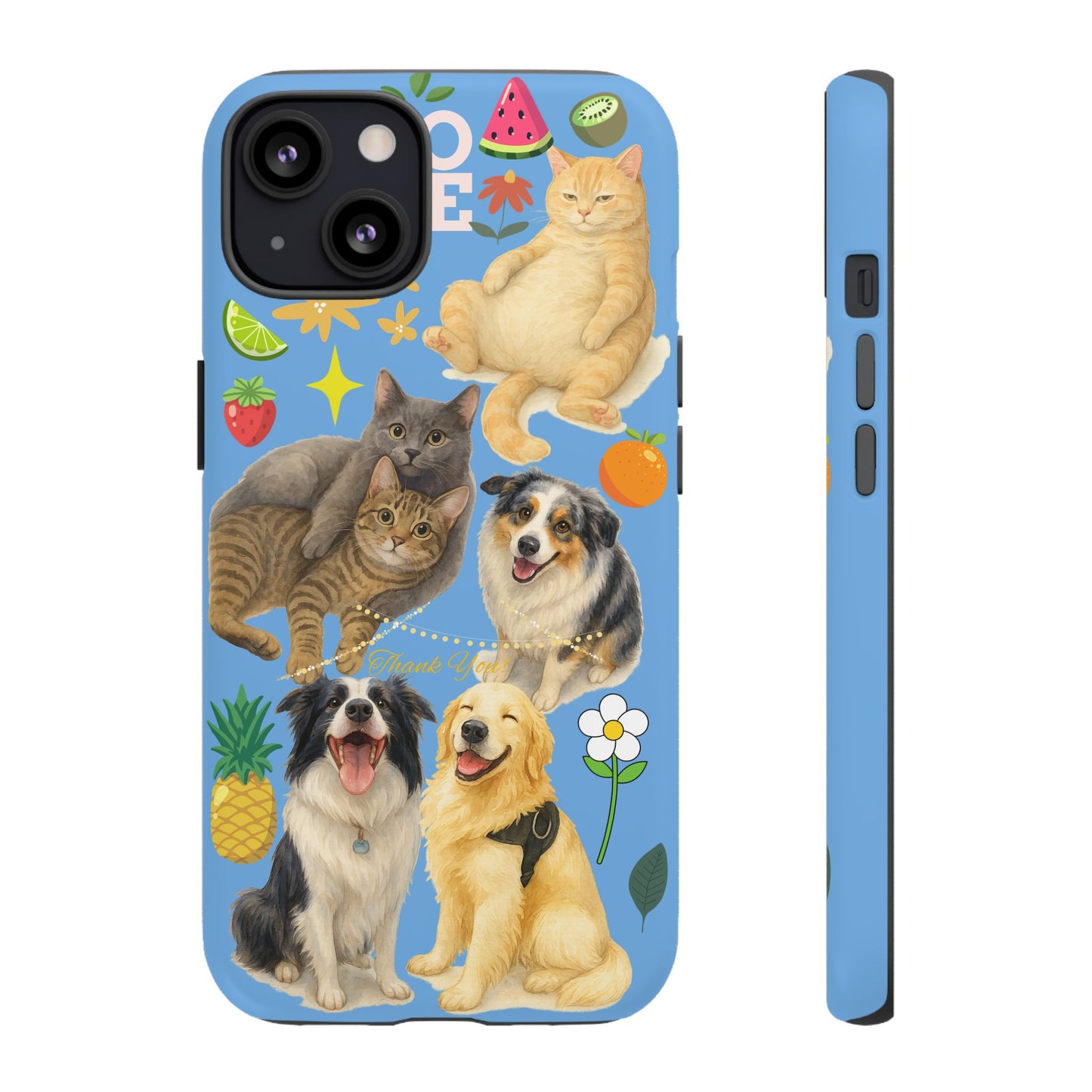 60A-1 Dog and Cat Printed Dual-Layer Phone Case In Blue – Glossy or Matte Finish – iPhone & Android Compatible