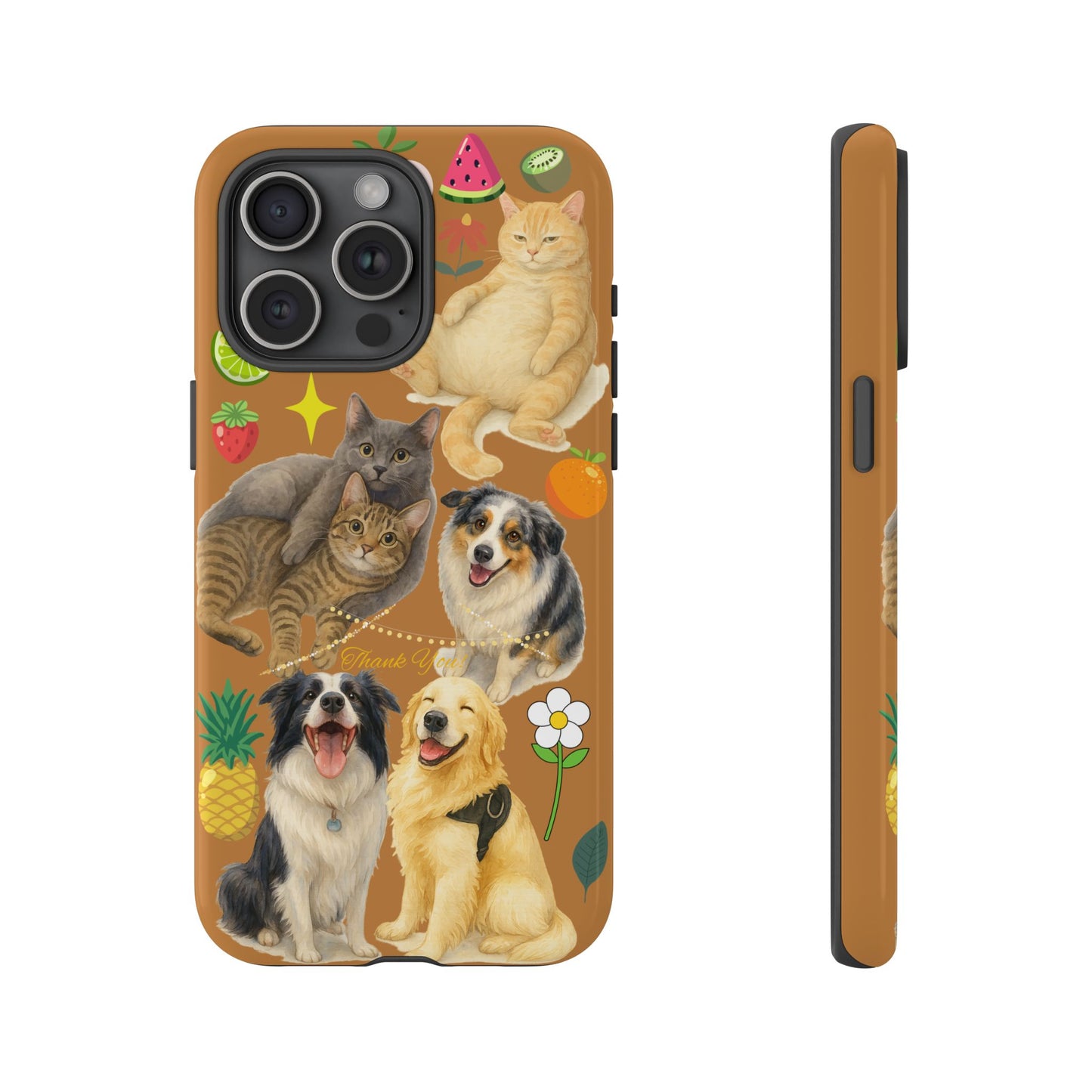 60A-9 Dog and Cat Printed Dual-Layer Phone Case In Light Brown – Glossy or Matte Finish – iPhone & Android Compatible