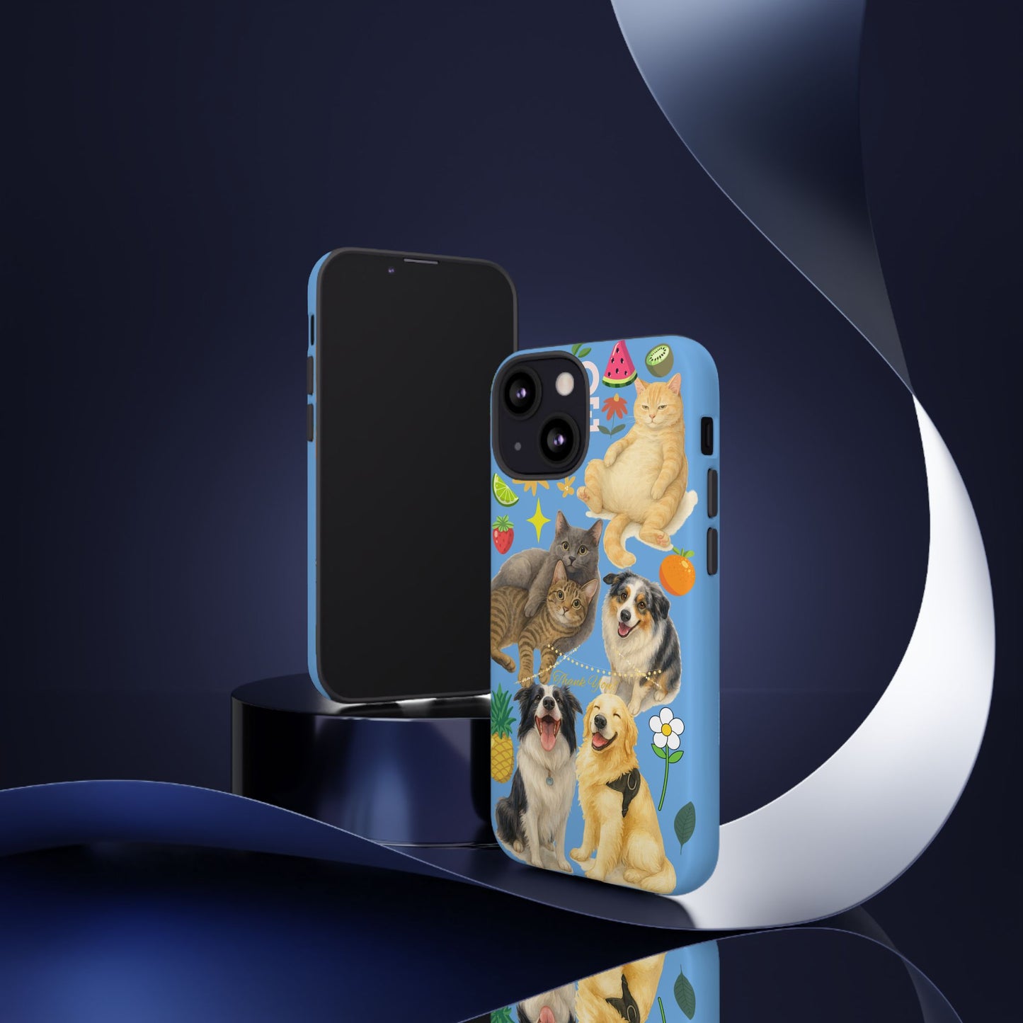 60A-1 Dog and Cat Printed Dual-Layer Phone Case In Blue – Glossy or Matte Finish – iPhone & Android Compatible