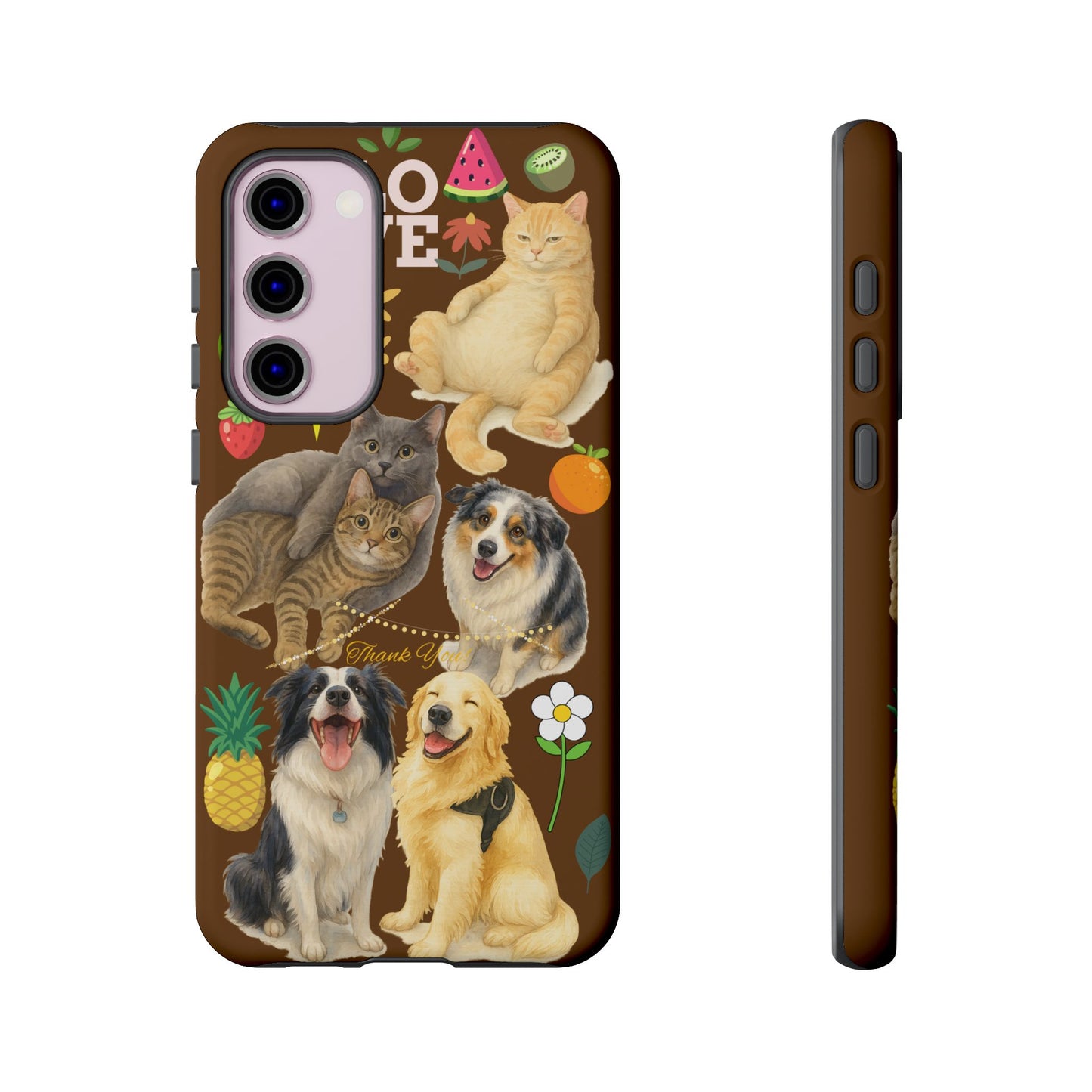 60A-11 Dog and Cat Printed Dual-Layer Phone Case In Dark Brown – Glossy or Matte Finish – iPhone & Android Compatible