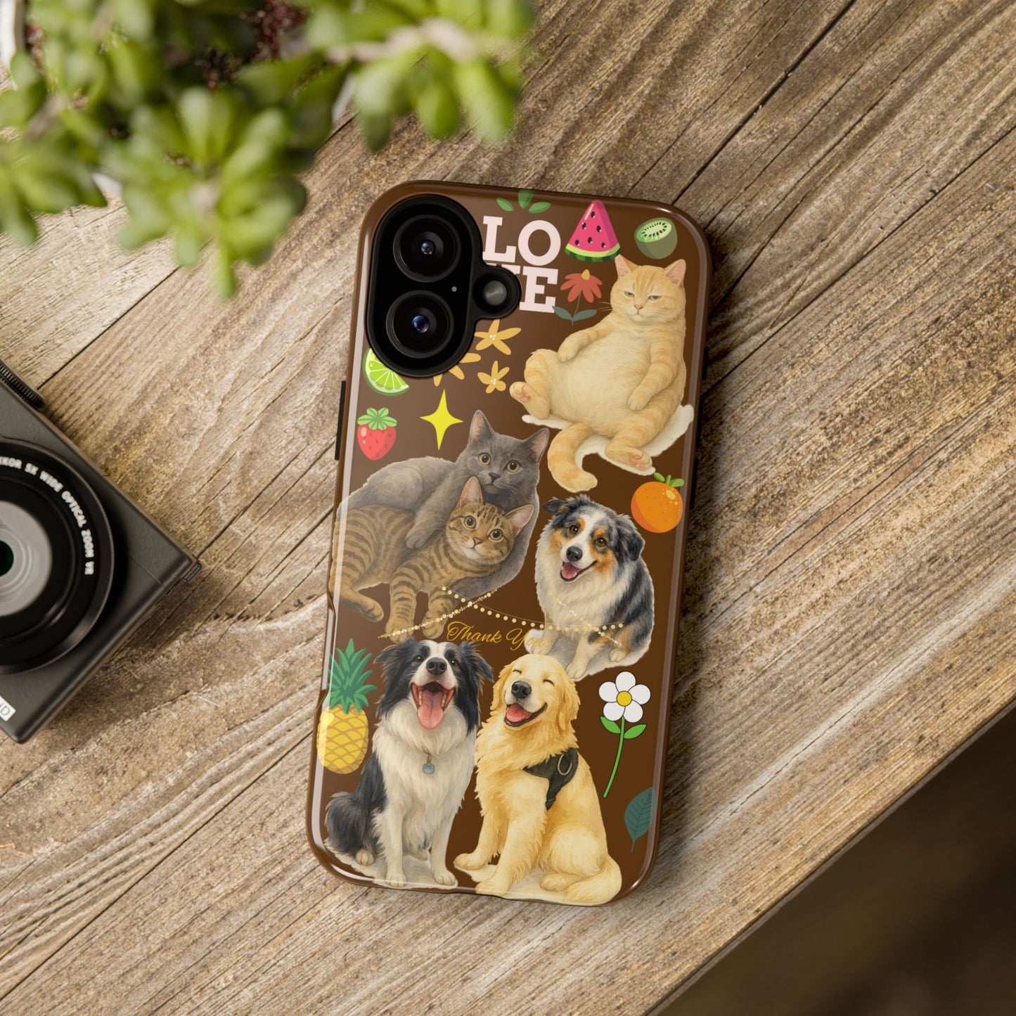 60A-11 Dog and Cat Printed Dual-Layer Phone Case In Dark Brown – Glossy or Matte Finish – iPhone & Android Compatible
