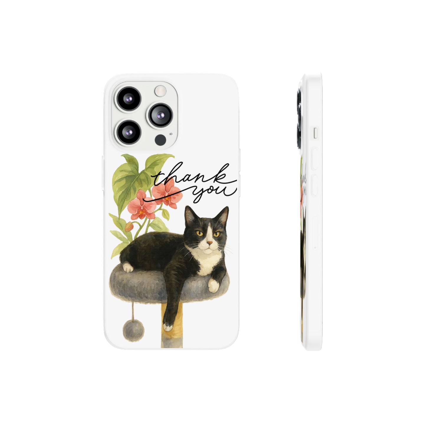 62A Cute Cat Thank You Phone Case – Flexible Matte TPU Slim Cover for iPhone & Android Gift