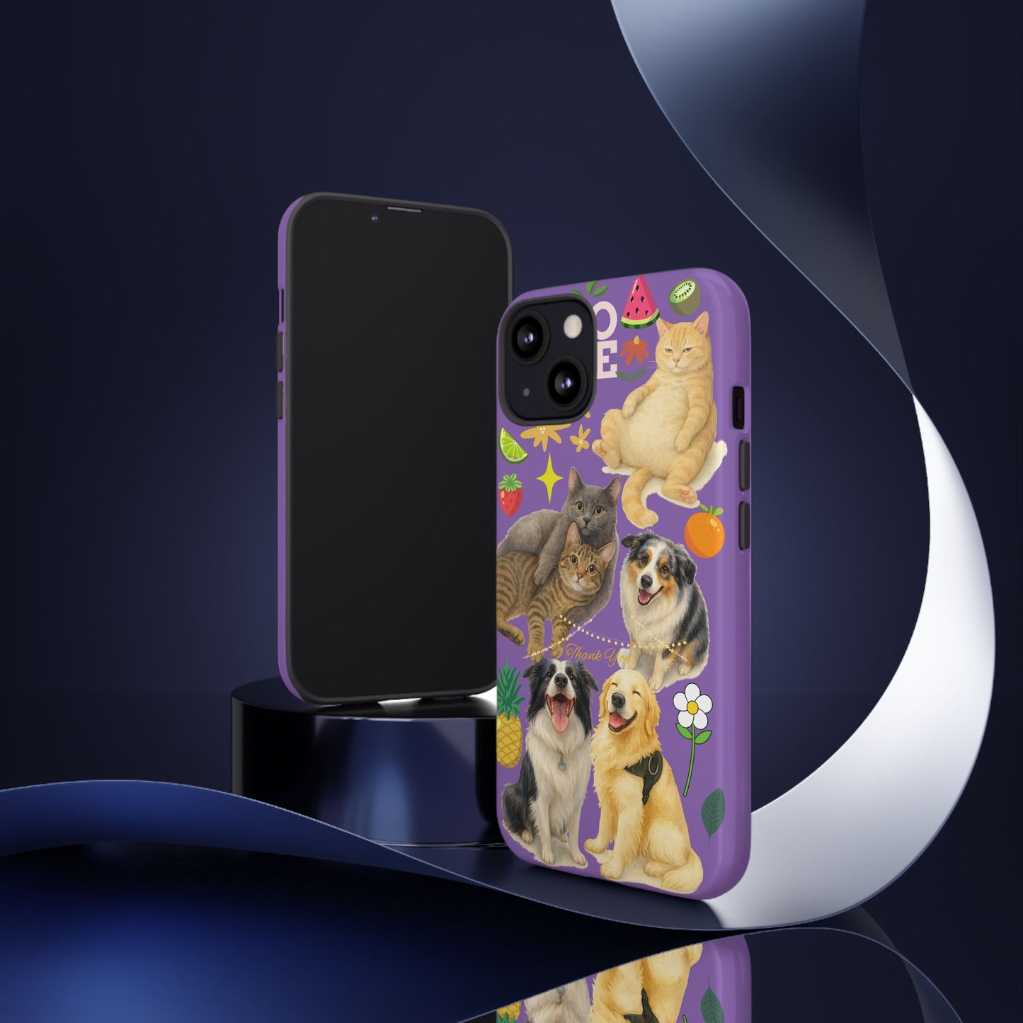 60A-4 Dog and Cat Printed Dual-Layer Phone Case In Purple – Glossy or Matte Finish – iPhone & Android Compatible