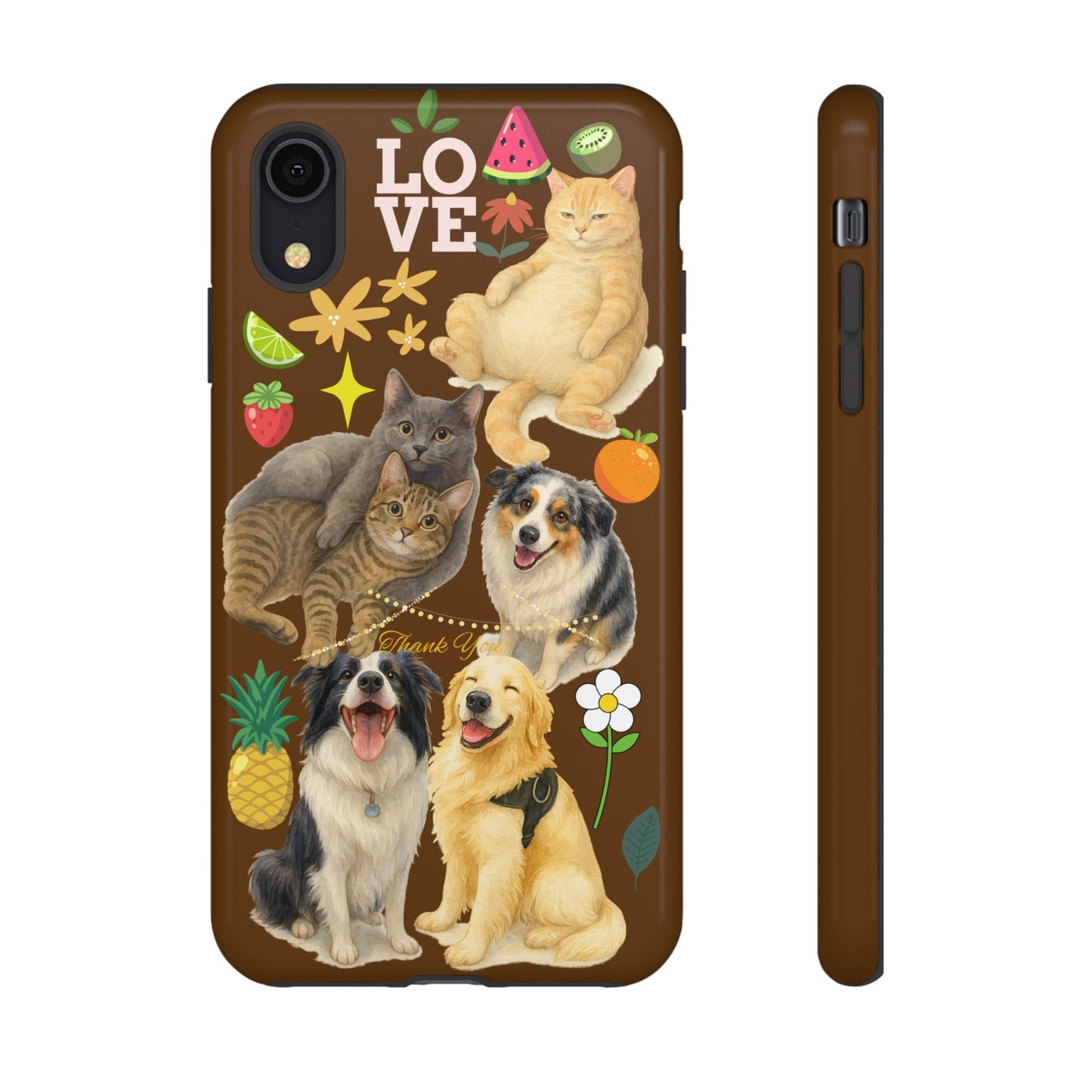 60A-11 Dog and Cat Printed Dual-Layer Phone Case In Dark Brown – Glossy or Matte Finish – iPhone & Android Compatible