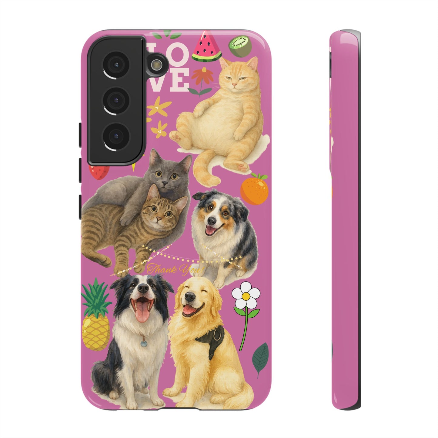60A-2 Dog and Cat Printed Dual-Layer Phone Case In Pink – Glossy or Matte Finish – iPhone & Android Compatible