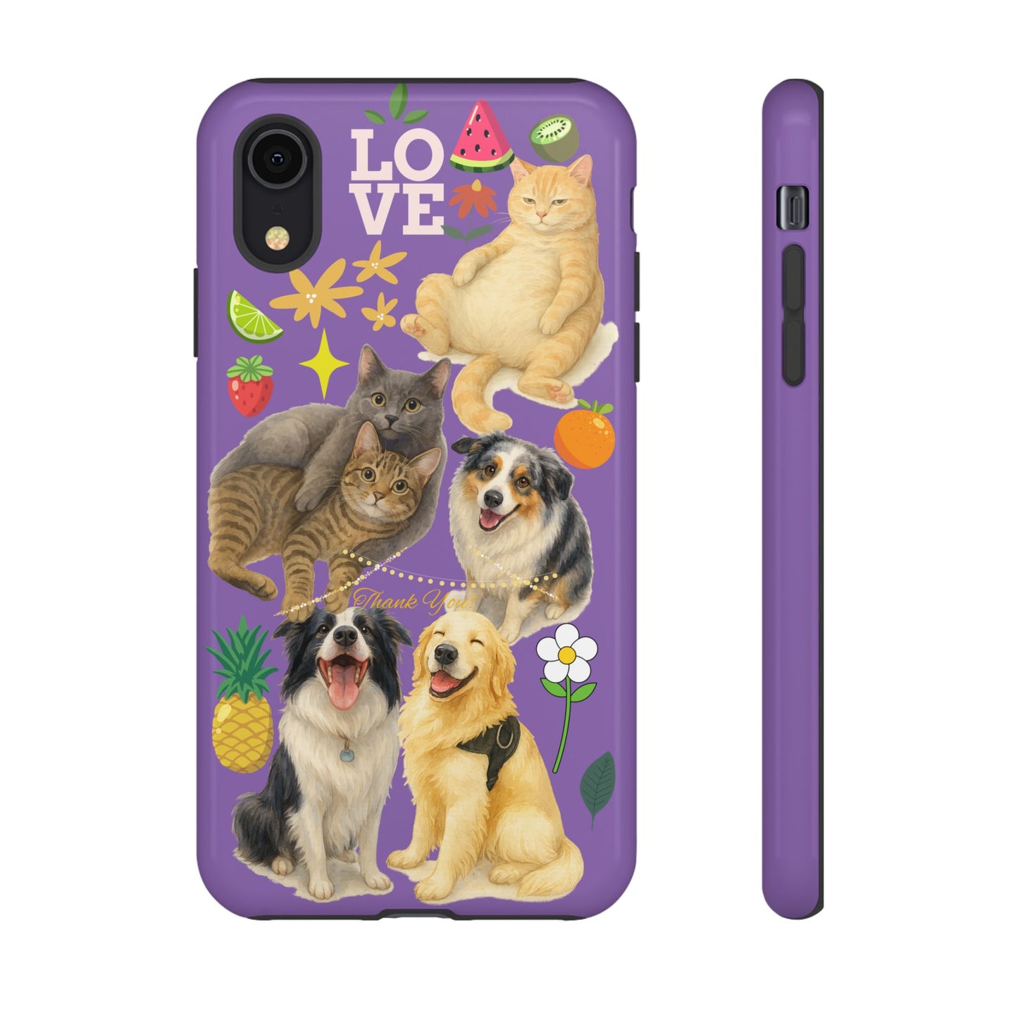 60A-4 Dog and Cat Printed Dual-Layer Phone Case In Purple – Glossy or Matte Finish – iPhone & Android Compatible