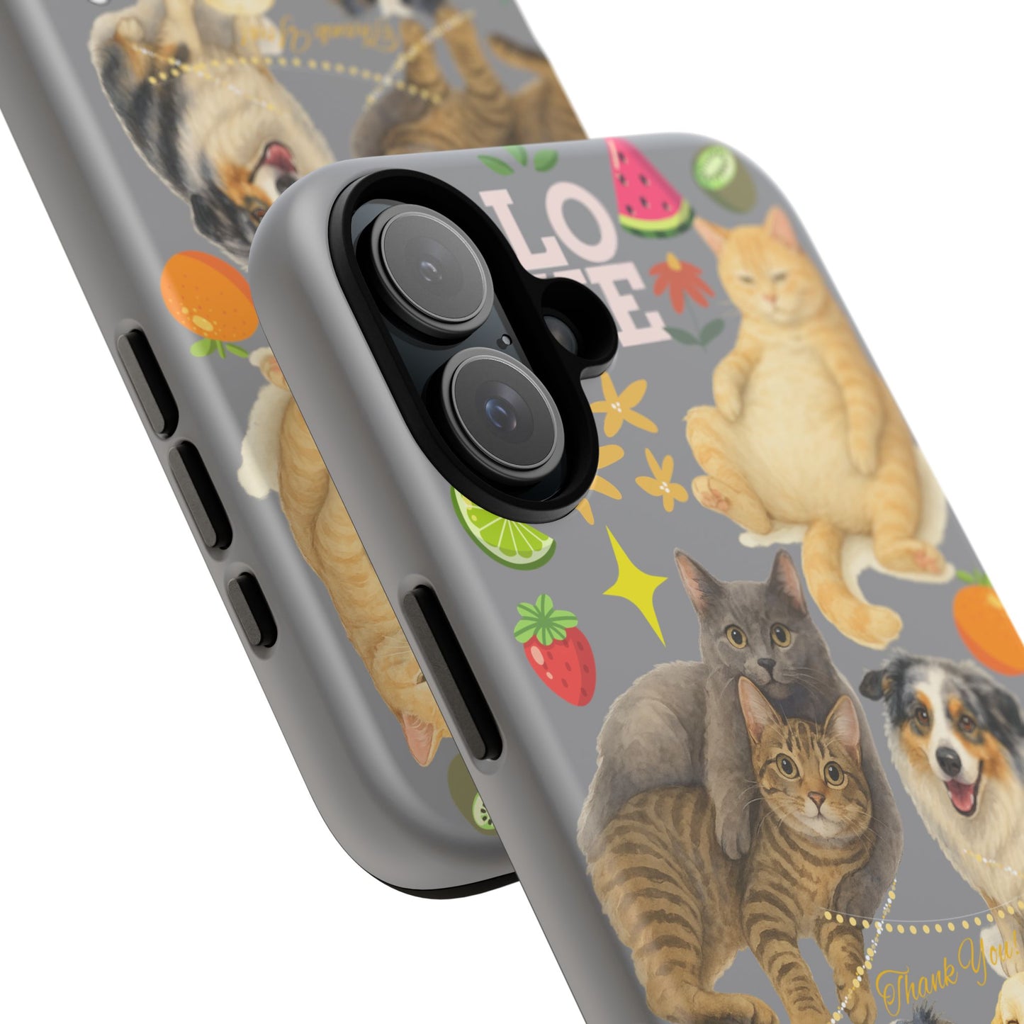 60A-3 Dog and Cat Printed Dual-Layer Phone Case In Grey – Glossy or Matte Finish – iPhone & Android Compatible