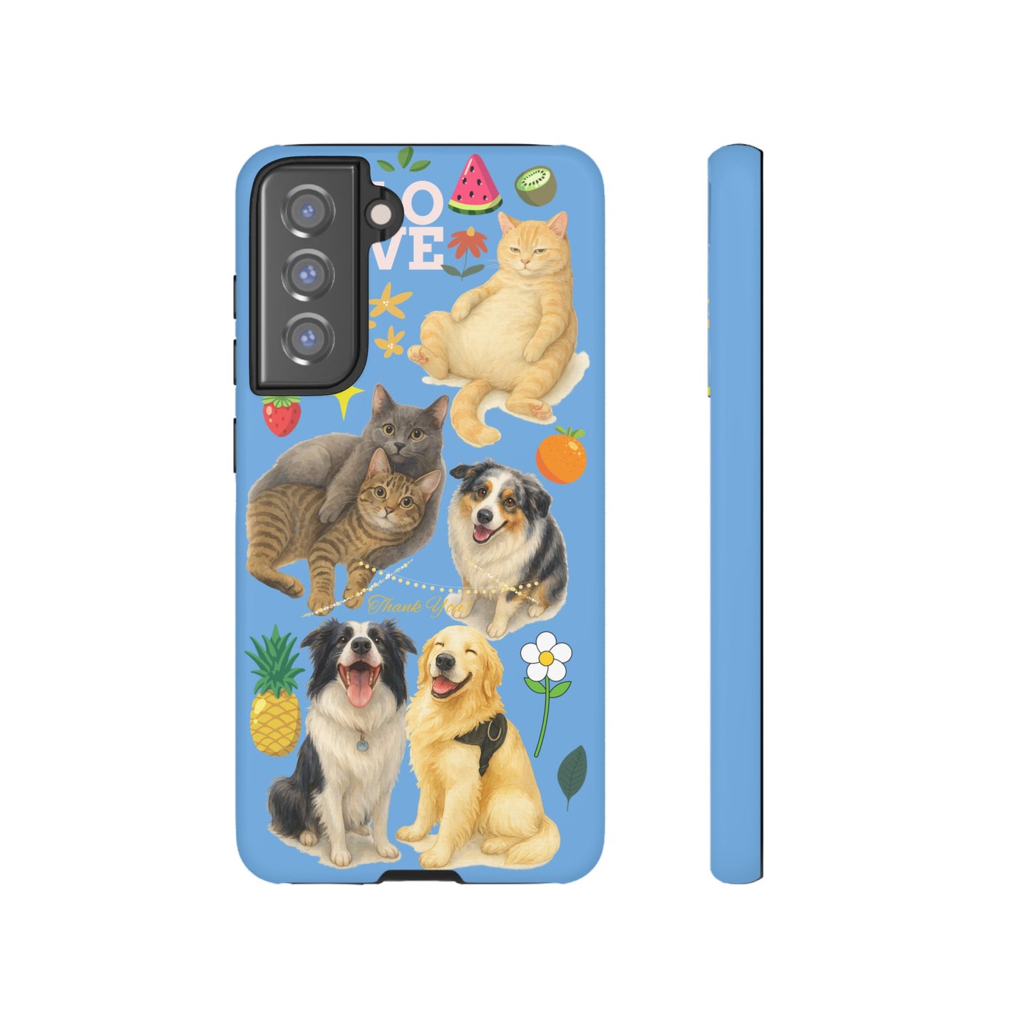 60A-1 Dog and Cat Printed Dual-Layer Phone Case In Blue – Glossy or Matte Finish – iPhone & Android Compatible
