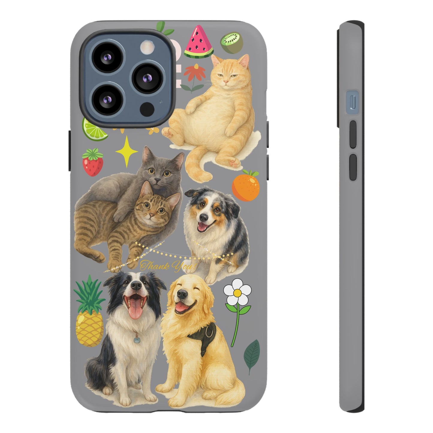 60A-3 Dog and Cat Printed Dual-Layer Phone Case In Grey – Glossy or Matte Finish – iPhone & Android Compatible