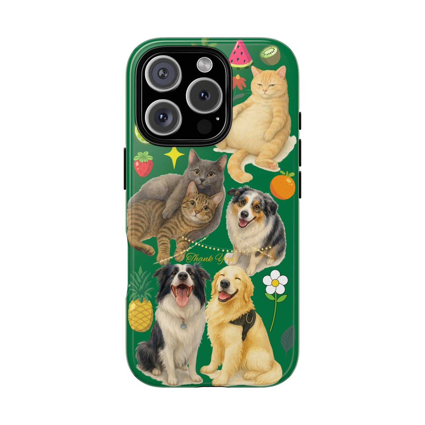 60A-10 Dog and Cat Printed Dual-Layer Phone Case In Dark Green – Glossy or Matte Finish – iPhone & Android Compatible