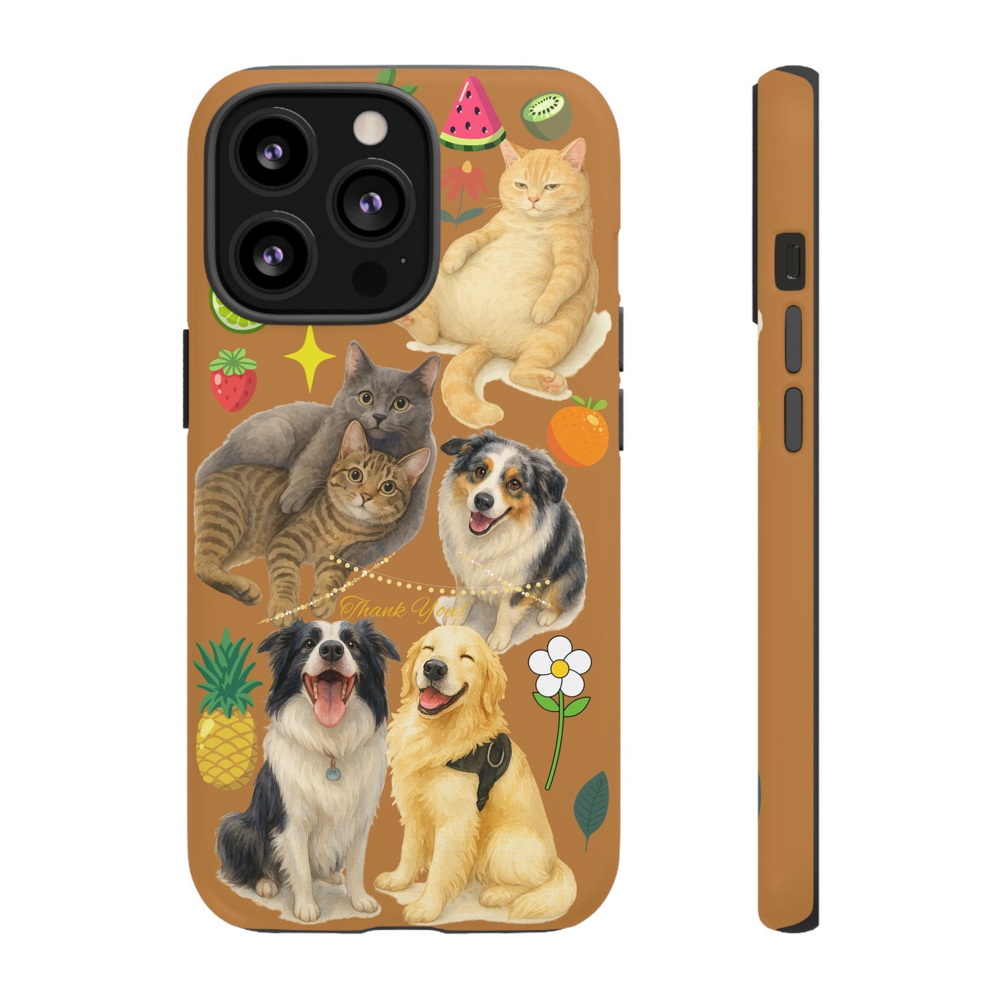60A-9 Dog and Cat Printed Dual-Layer Phone Case In Light Brown – Glossy or Matte Finish – iPhone & Android Compatible