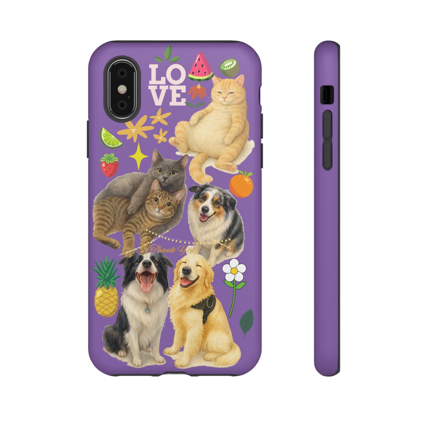 60A-4 Dog and Cat Printed Dual-Layer Phone Case In Purple – Glossy or Matte Finish – iPhone & Android Compatible