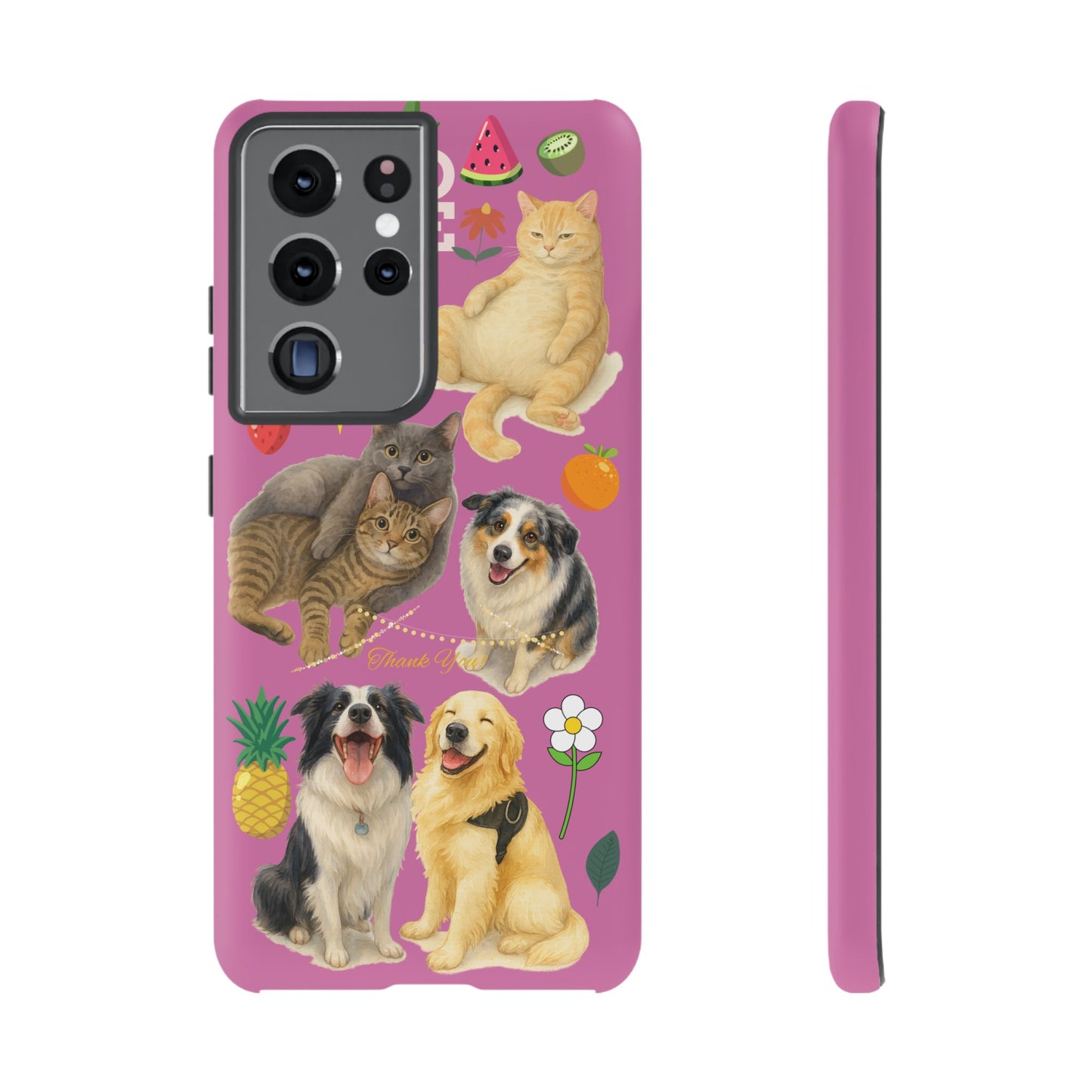 60A-2 Dog and Cat Printed Dual-Layer Phone Case In Pink – Glossy or Matte Finish – iPhone & Android Compatible