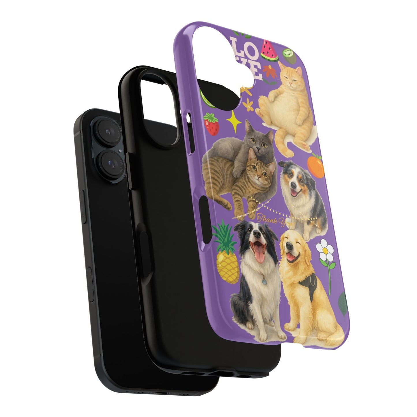60A-4 Dog and Cat Printed Dual-Layer Phone Case In Purple – Glossy or Matte Finish – iPhone & Android Compatible