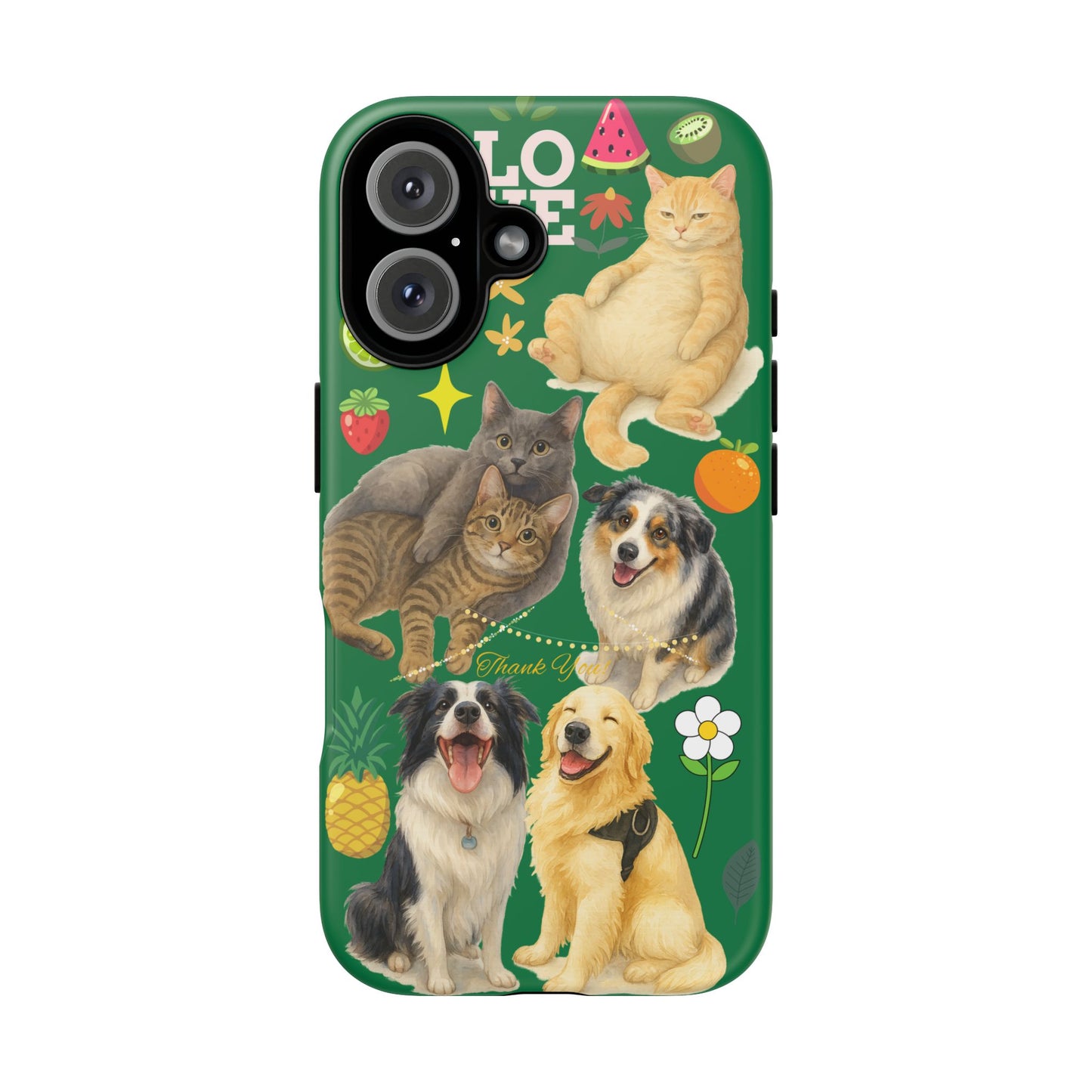 60A-10 Dog and Cat Printed Dual-Layer Phone Case In Dark Green – Glossy or Matte Finish – iPhone & Android Compatible