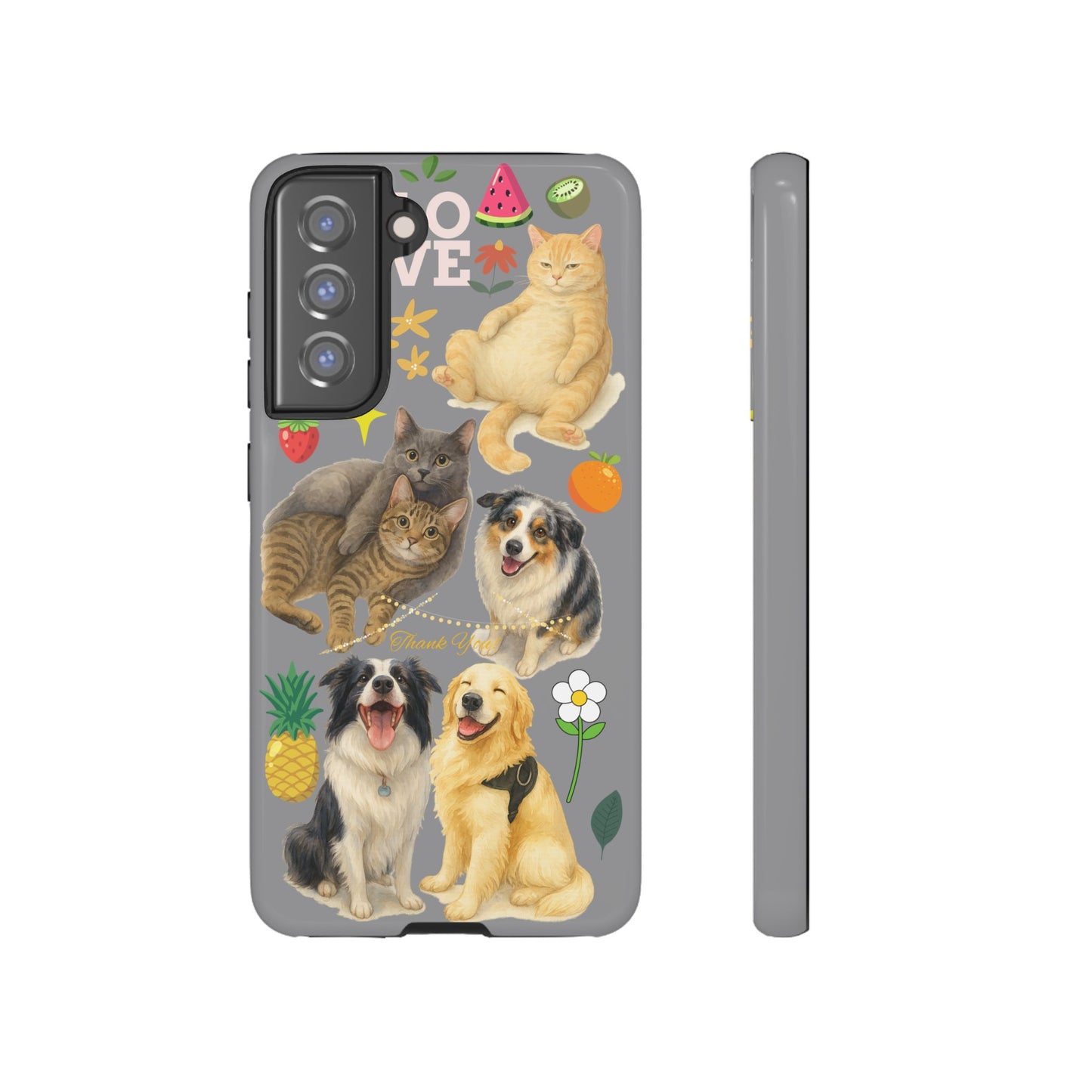 60A-3 Dog and Cat Printed Dual-Layer Phone Case In Grey – Glossy or Matte Finish – iPhone & Android Compatible