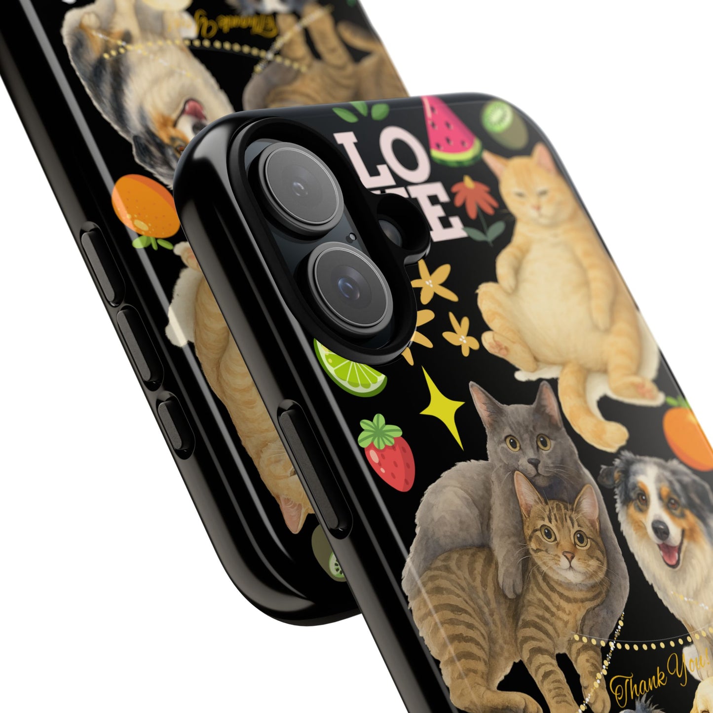 60A-8 Dog and Cat Printed Dual-Layer Phone Case In Black – Glossy or Matte Finish – iPhone & Android Compatible