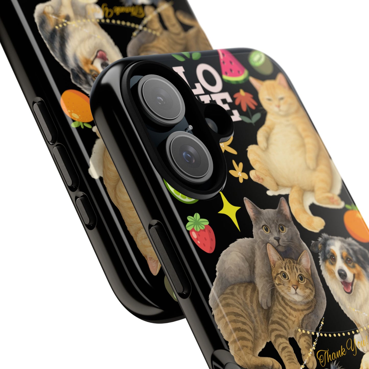 60A-8 Dog and Cat Printed Dual-Layer Phone Case In Black – Glossy or Matte Finish – iPhone & Android Compatible