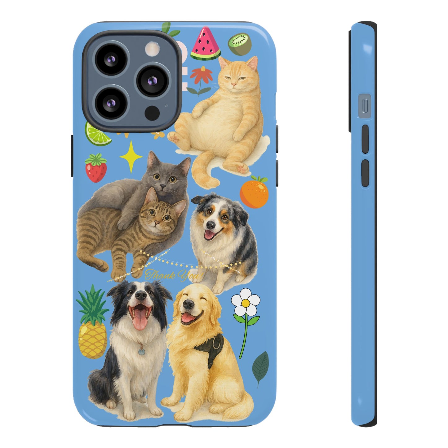 60A-1 Dog and Cat Printed Dual-Layer Phone Case In Blue – Glossy or Matte Finish – iPhone & Android Compatible