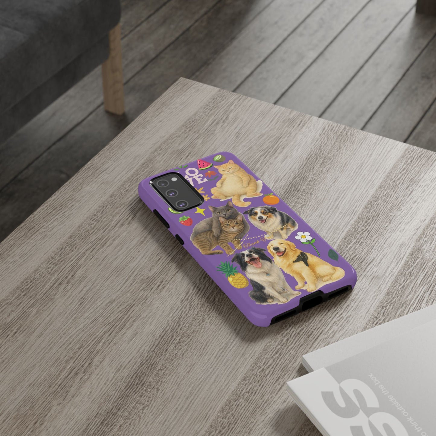 60A-4 Dog and Cat Printed Dual-Layer Phone Case In Purple – Glossy or Matte Finish – iPhone & Android Compatible