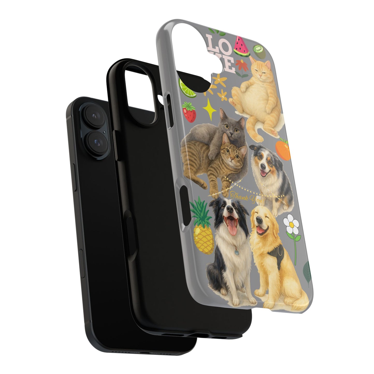 60A-3 Dog and Cat Printed Dual-Layer Phone Case In Grey – Glossy or Matte Finish – iPhone & Android Compatible