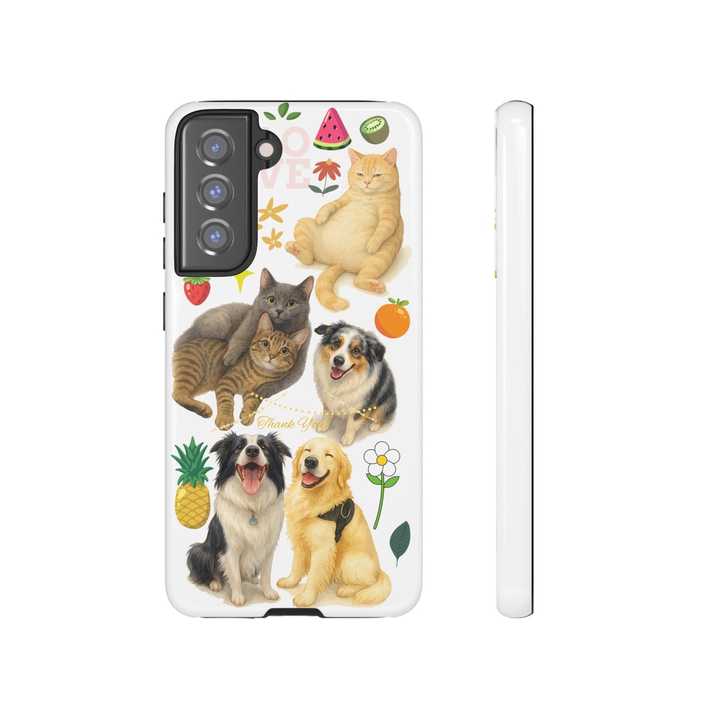 60A Dog and Cat Printed Dual-Layer Phone Case In White – Glossy or Matte Finish – iPhone & Android Compatible