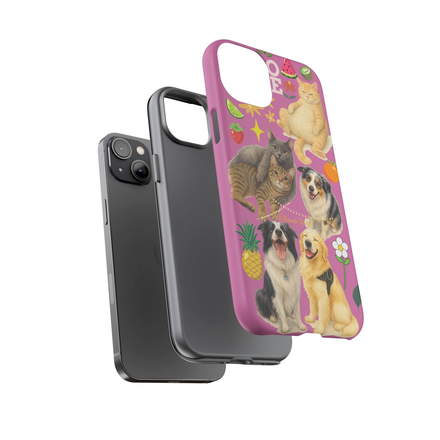 60A-2 Dog and Cat Printed Dual-Layer Phone Case In Pink – Glossy or Matte Finish – iPhone & Android Compatible