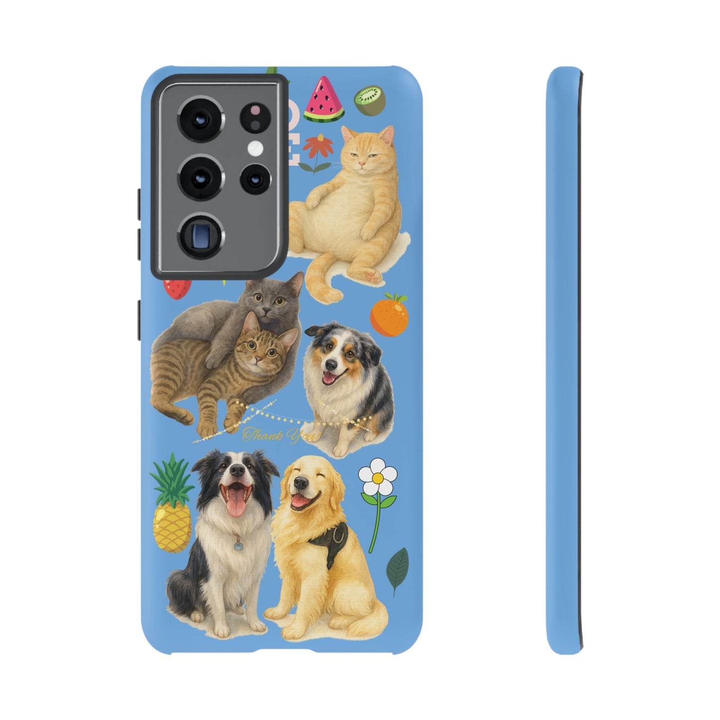60A-1 Dog and Cat Printed Dual-Layer Phone Case In Blue – Glossy or Matte Finish – iPhone & Android Compatible