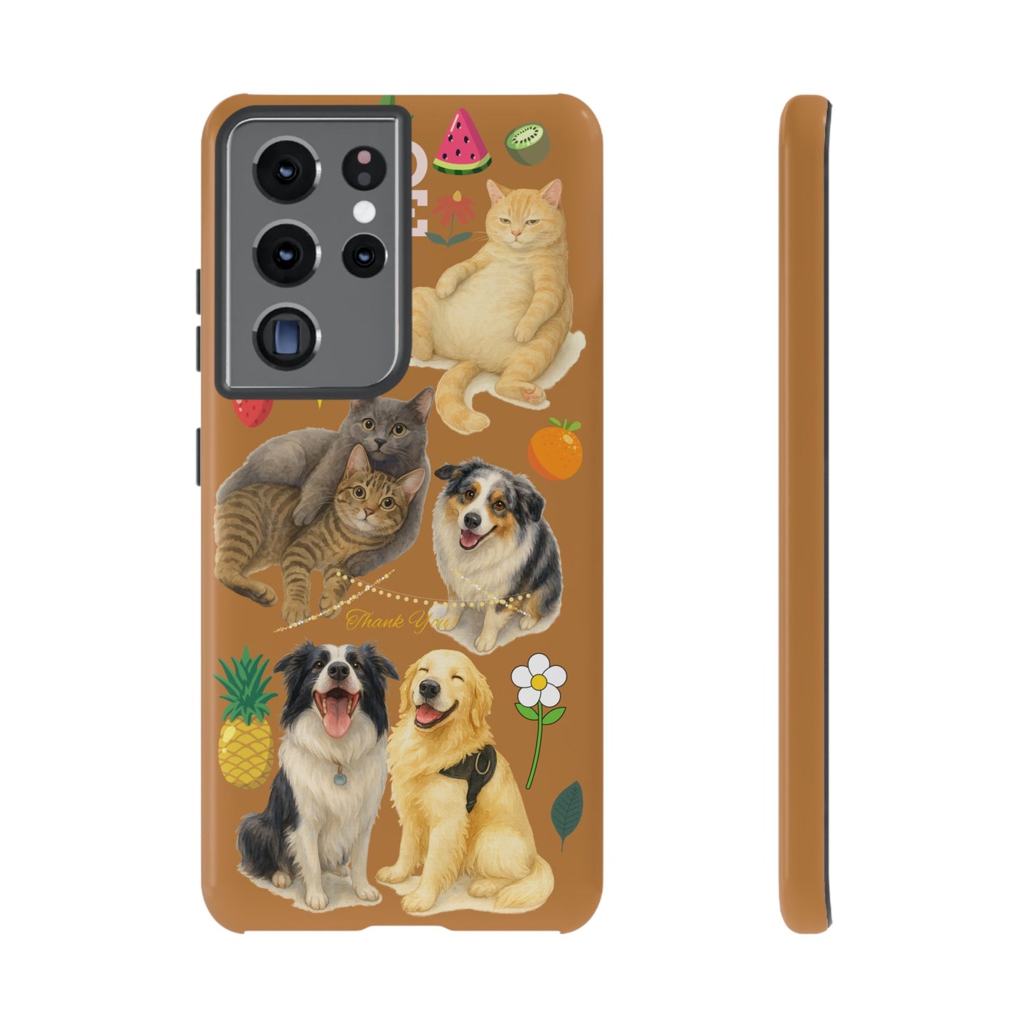 60A-9 Dog and Cat Printed Dual-Layer Phone Case In Light Brown – Glossy or Matte Finish – iPhone & Android Compatible