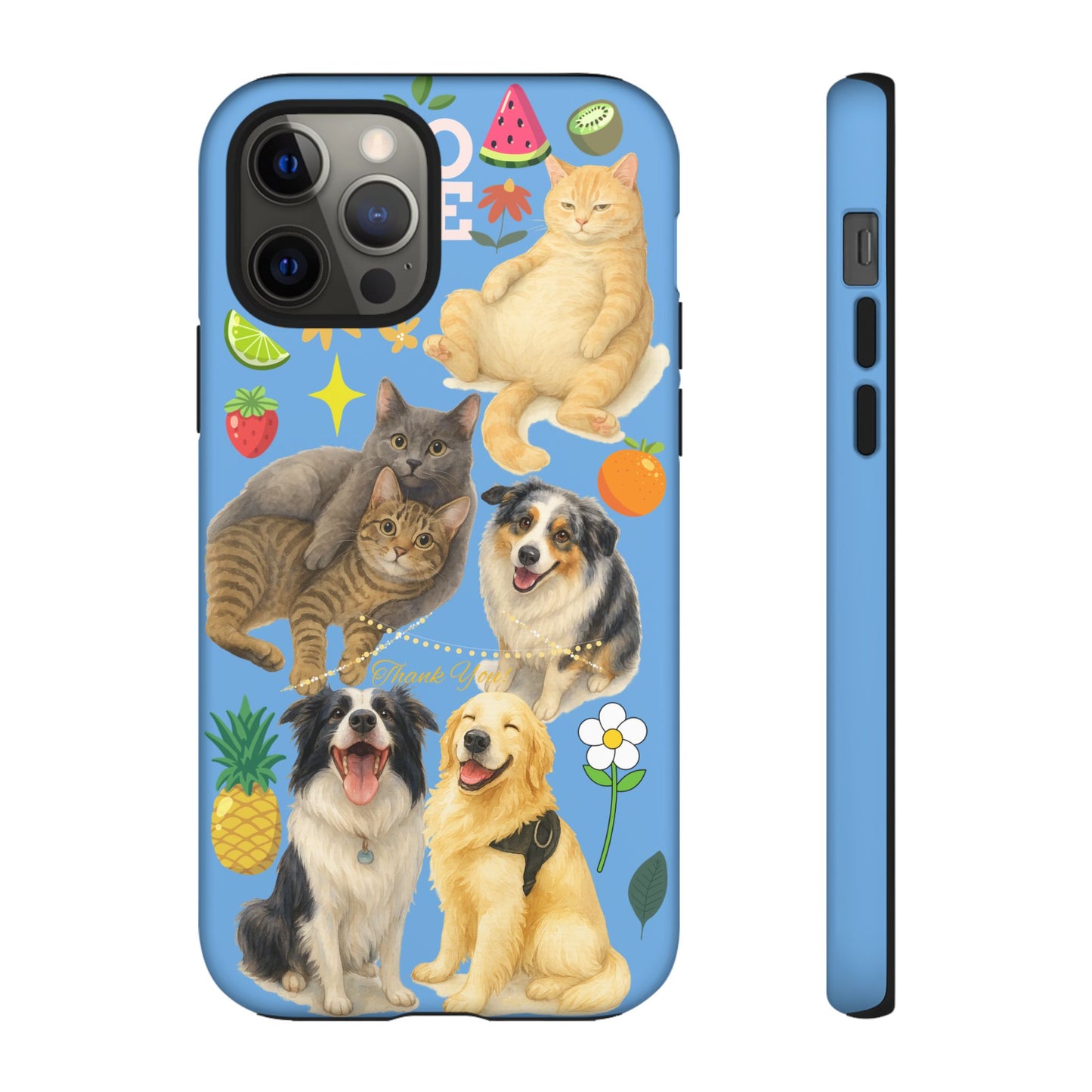 60A-1 Dog and Cat Printed Dual-Layer Phone Case In Blue – Glossy or Matte Finish – iPhone & Android Compatible