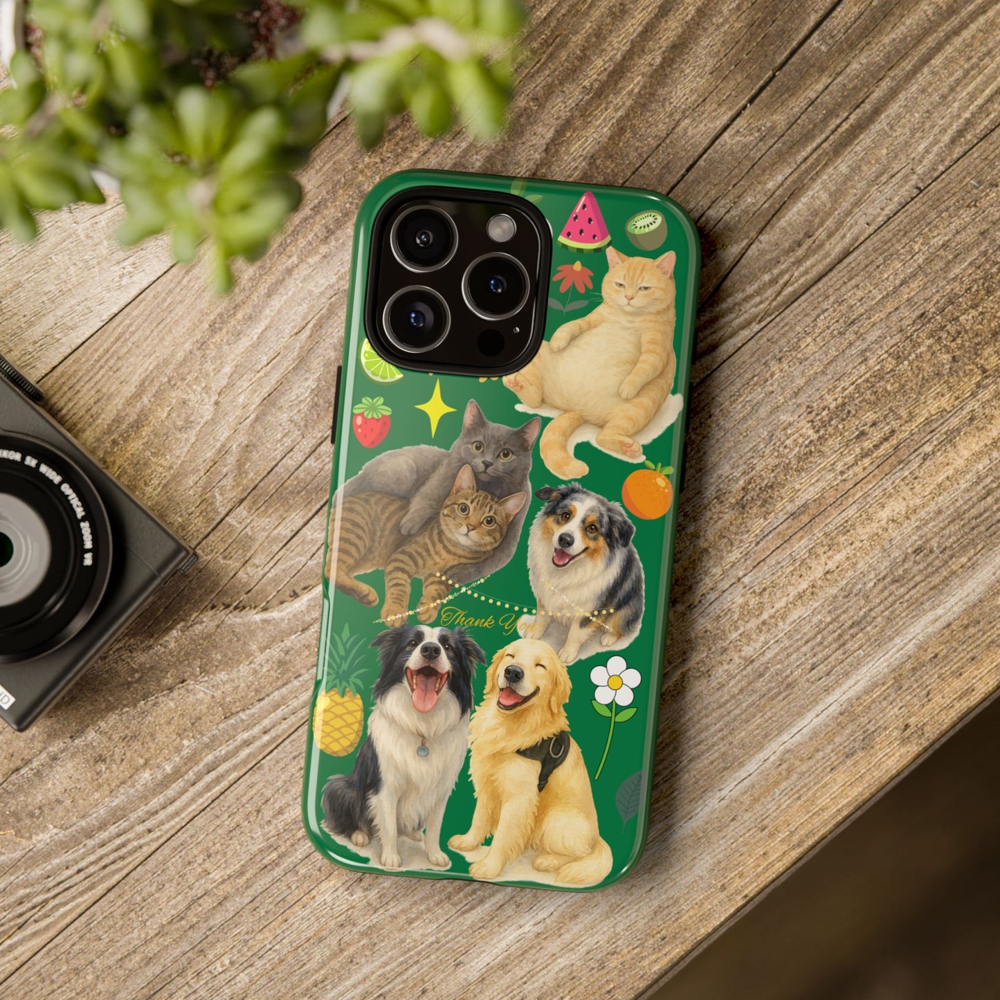 60A-10 Dog and Cat Printed Dual-Layer Phone Case In Dark Green – Glossy or Matte Finish – iPhone & Android Compatible