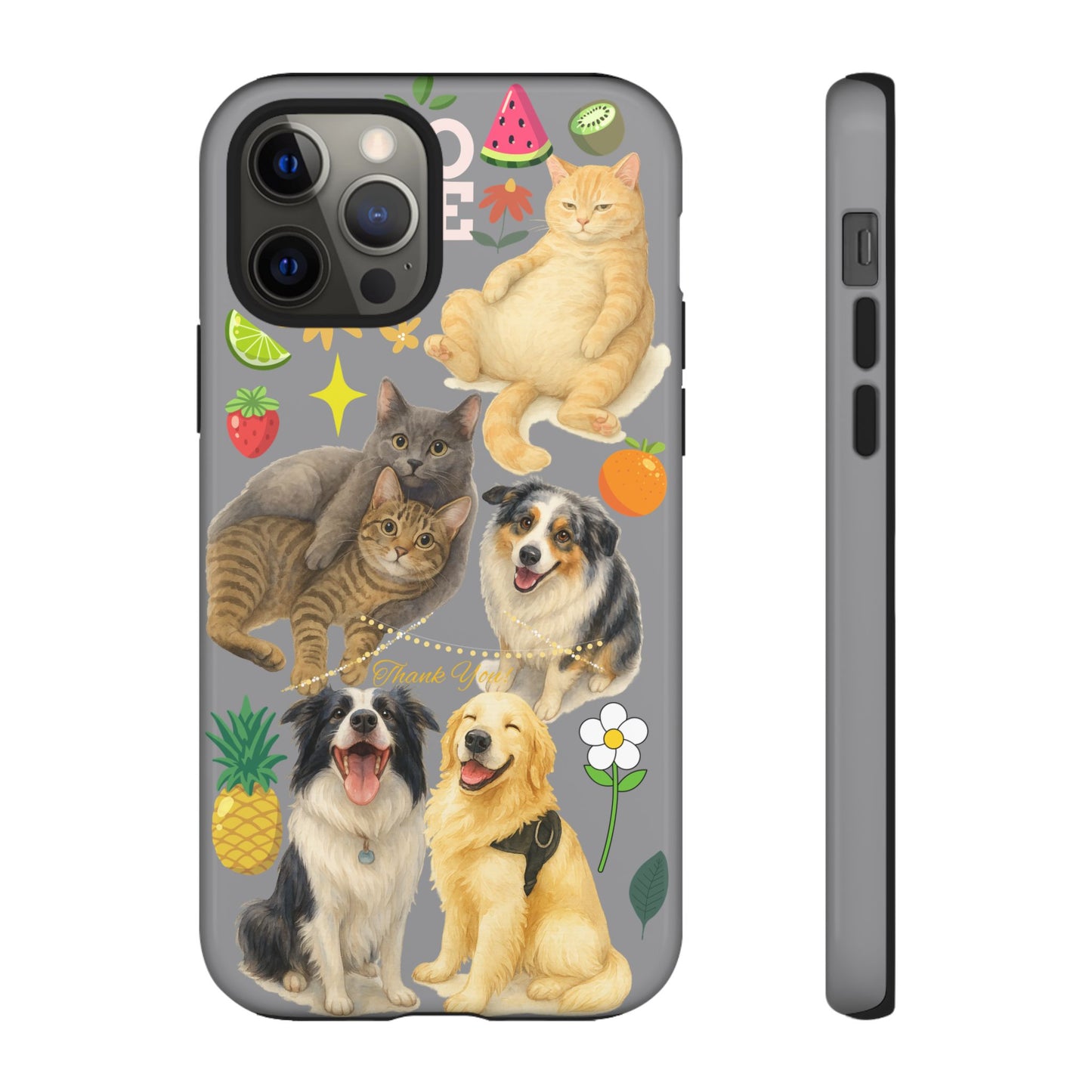 60A-3 Dog and Cat Printed Dual-Layer Phone Case In Grey – Glossy or Matte Finish – iPhone & Android Compatible