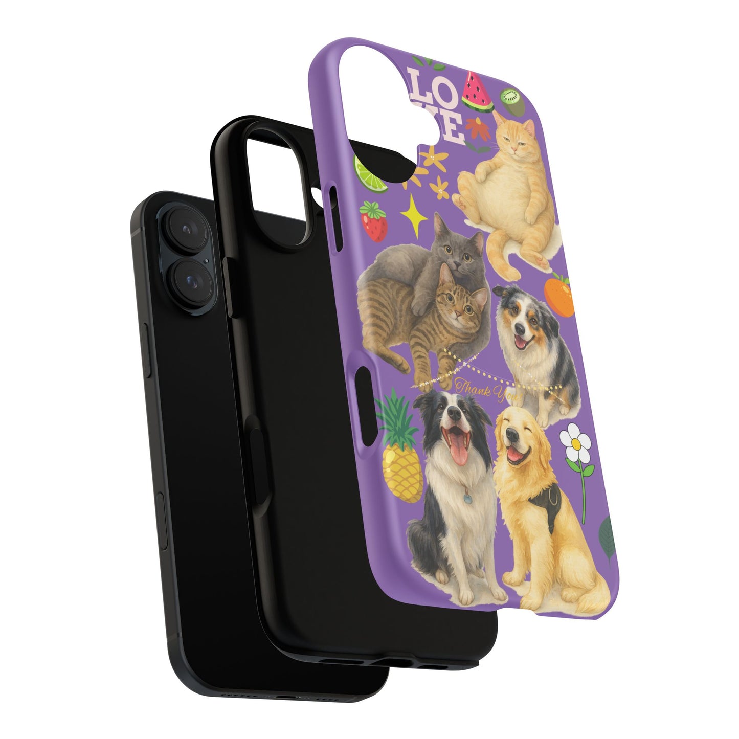 60A-4 Dog and Cat Printed Dual-Layer Phone Case In Purple – Glossy or Matte Finish – iPhone & Android Compatible