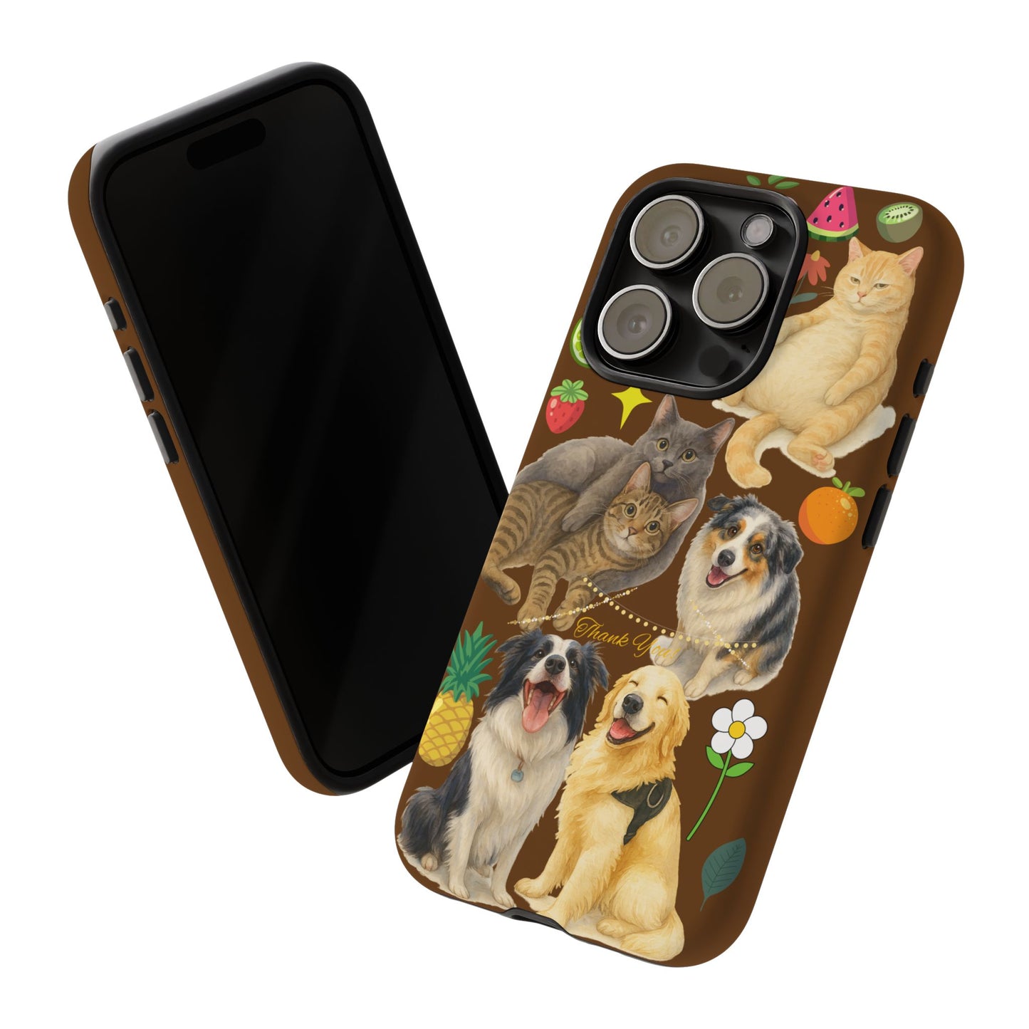 60A-11 Dog and Cat Printed Dual-Layer Phone Case In Dark Brown – Glossy or Matte Finish – iPhone & Android Compatible