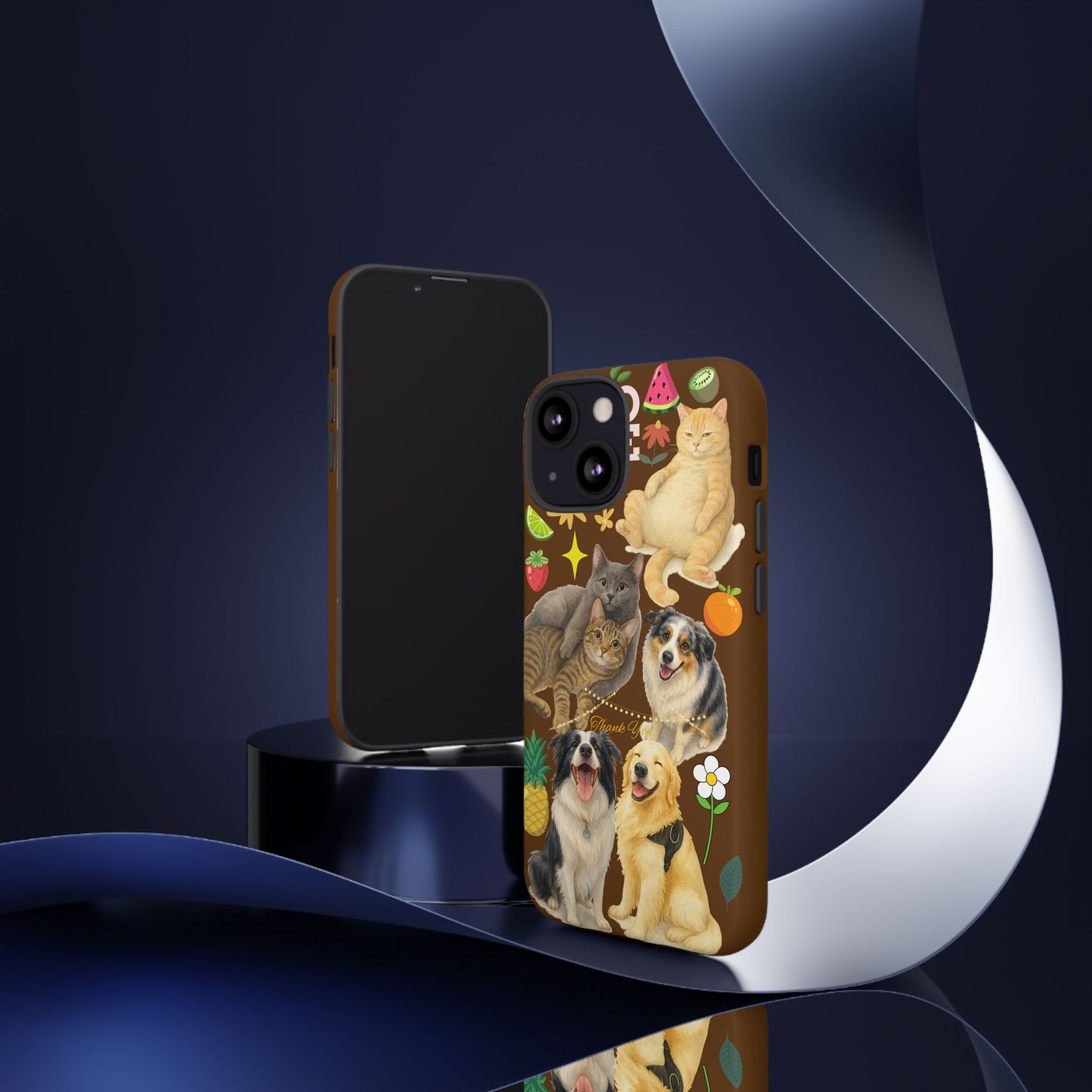 60A-11 Dog and Cat Printed Dual-Layer Phone Case In Dark Brown – Glossy or Matte Finish – iPhone & Android Compatible