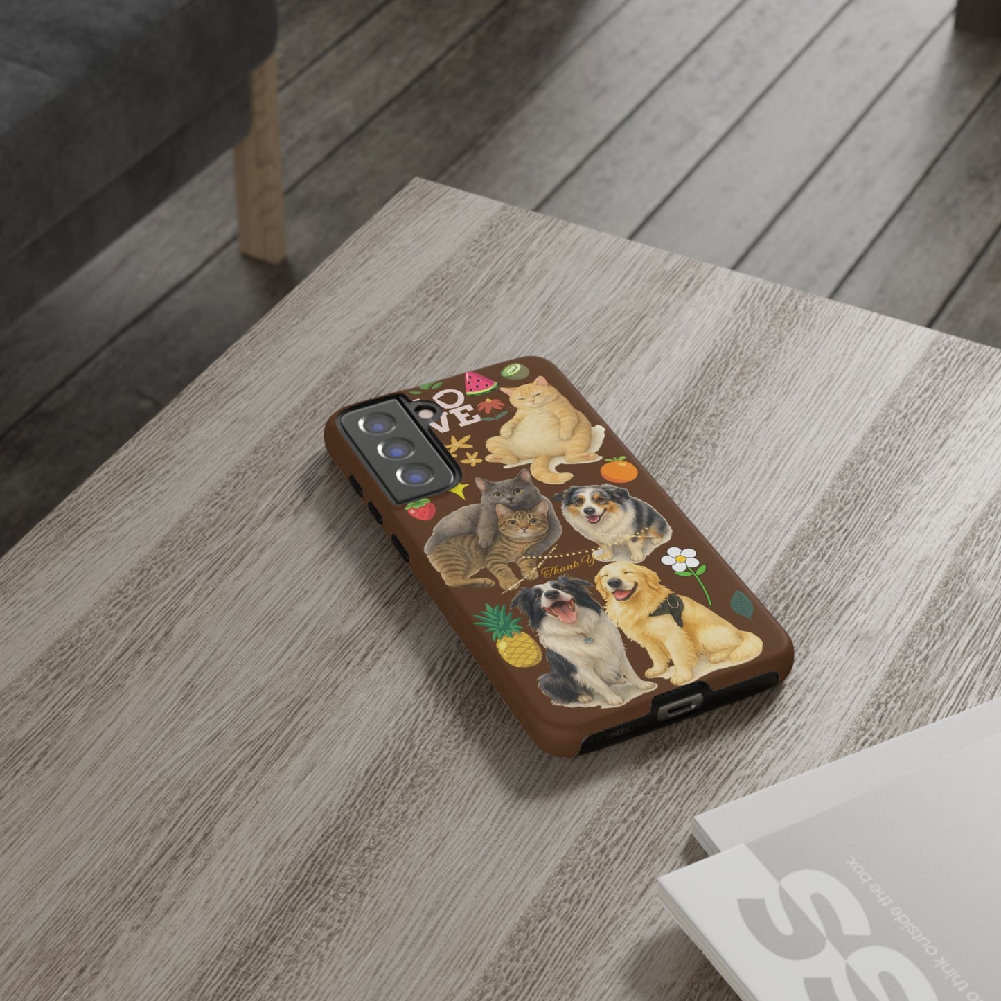 60A-11 Dog and Cat Printed Dual-Layer Phone Case In Dark Brown – Glossy or Matte Finish – iPhone & Android Compatible