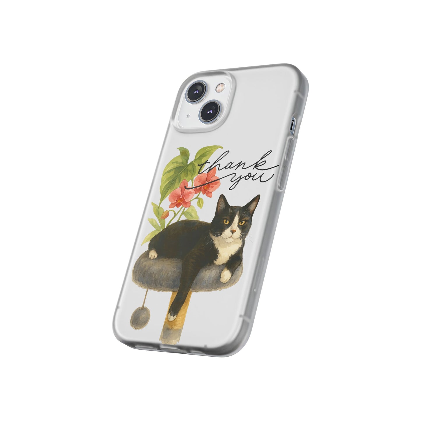62A Cute Cat Thank You Phone Case – Flexible Matte TPU Slim Cover for iPhone & Android Gift
