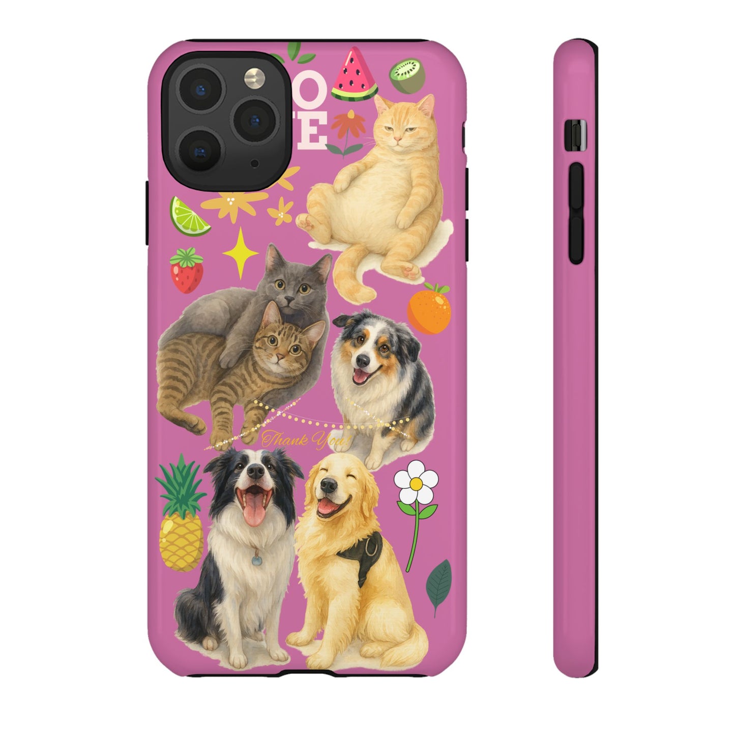 60A-2 Dog and Cat Printed Dual-Layer Phone Case In Pink – Glossy or Matte Finish – iPhone & Android Compatible