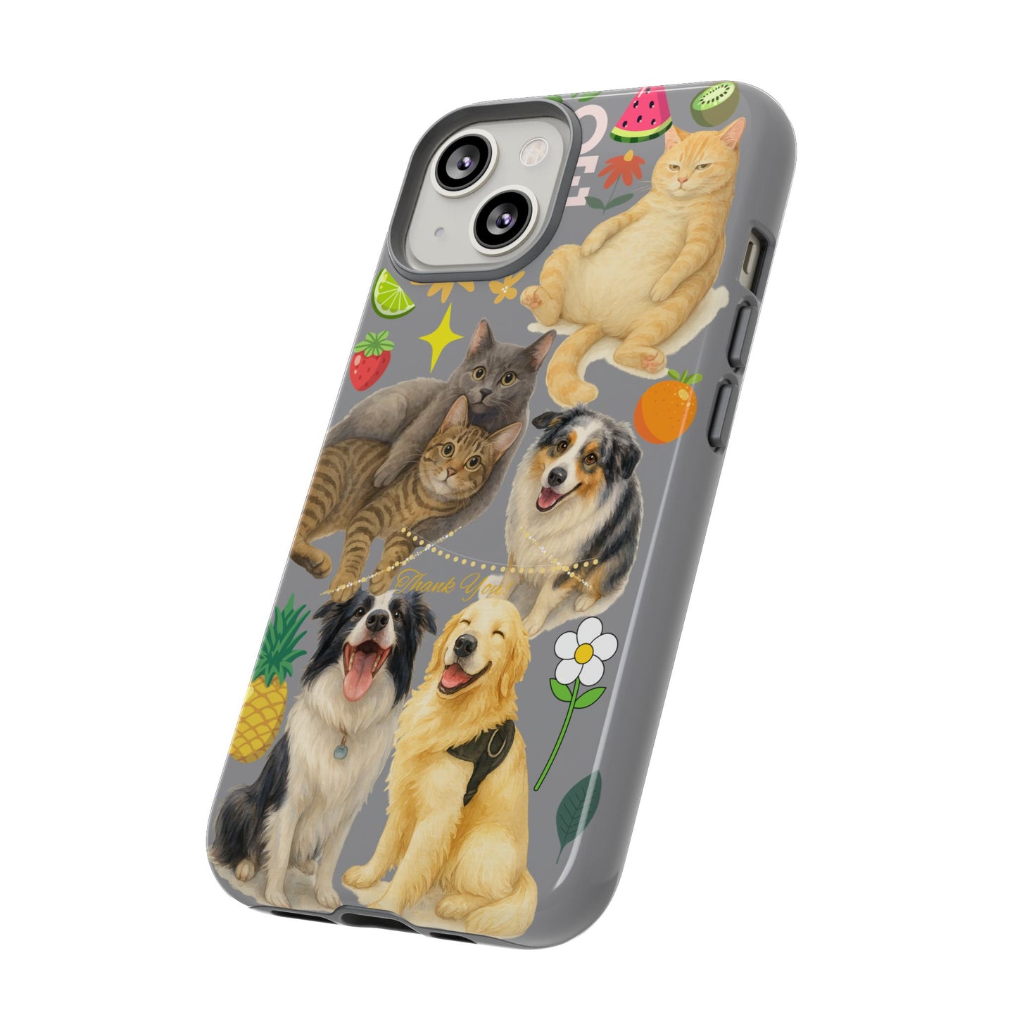 60A-3 Dog and Cat Printed Dual-Layer Phone Case In Grey – Glossy or Matte Finish – iPhone & Android Compatible
