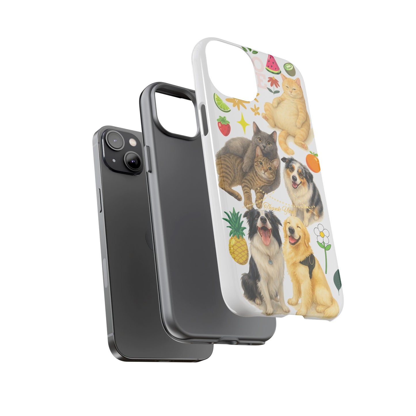 60A Dog and Cat Printed Dual-Layer Phone Case In White – Glossy or Matte Finish – iPhone & Android Compatible